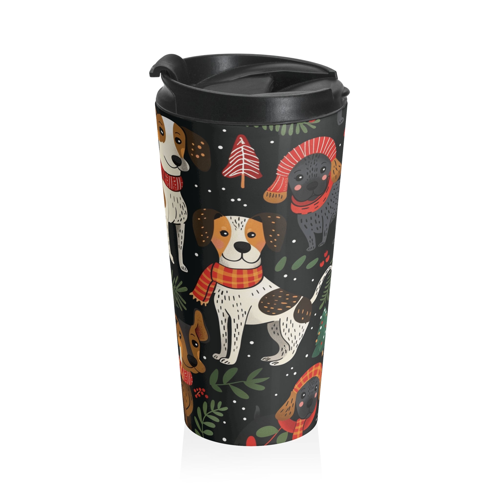 Holiday Dogs Stainless Steel Travel Mug — Cute Christmas Puppy Pattern