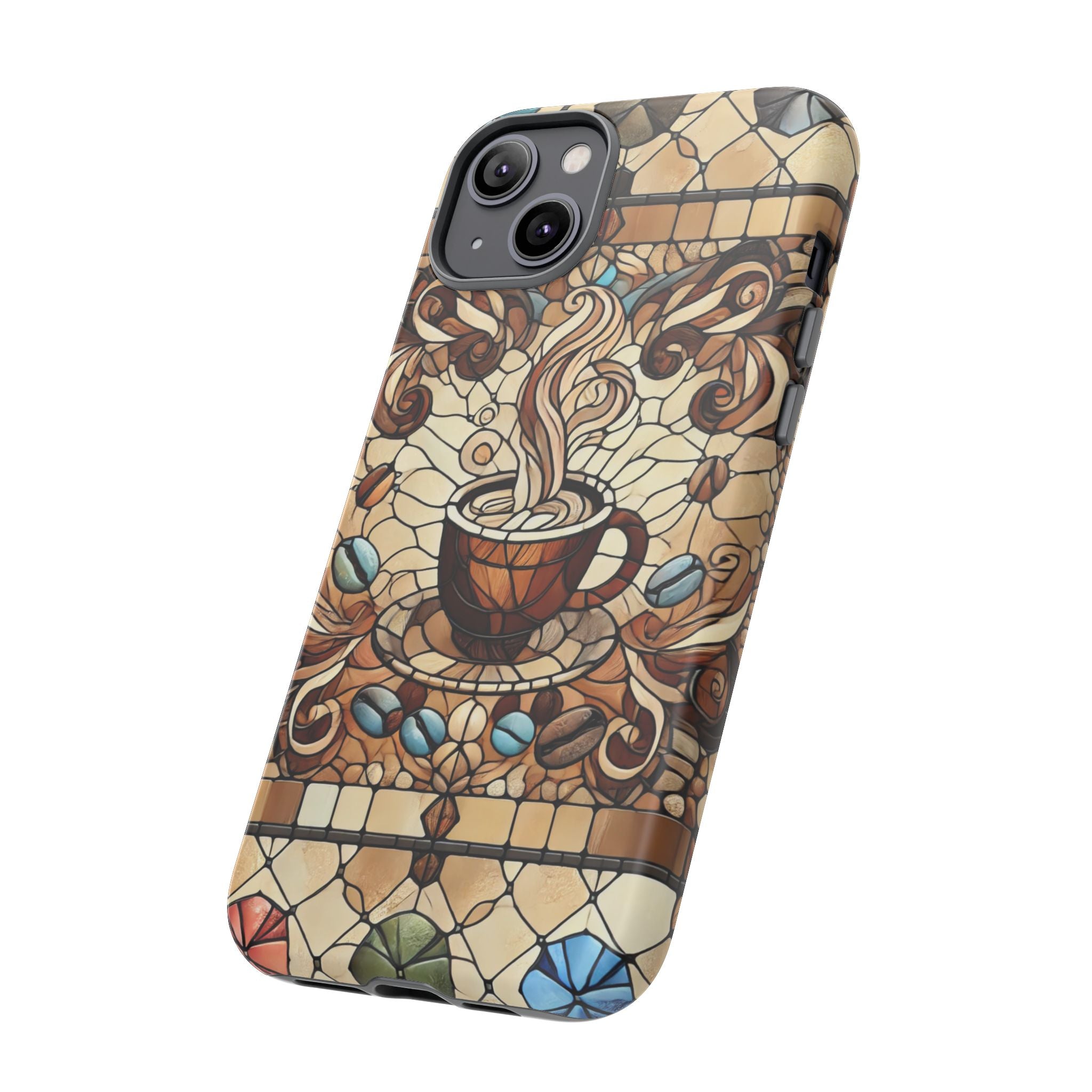 Stained Glass Coffee iPhone Case – Shockproof TPU, 3D Wrap Design