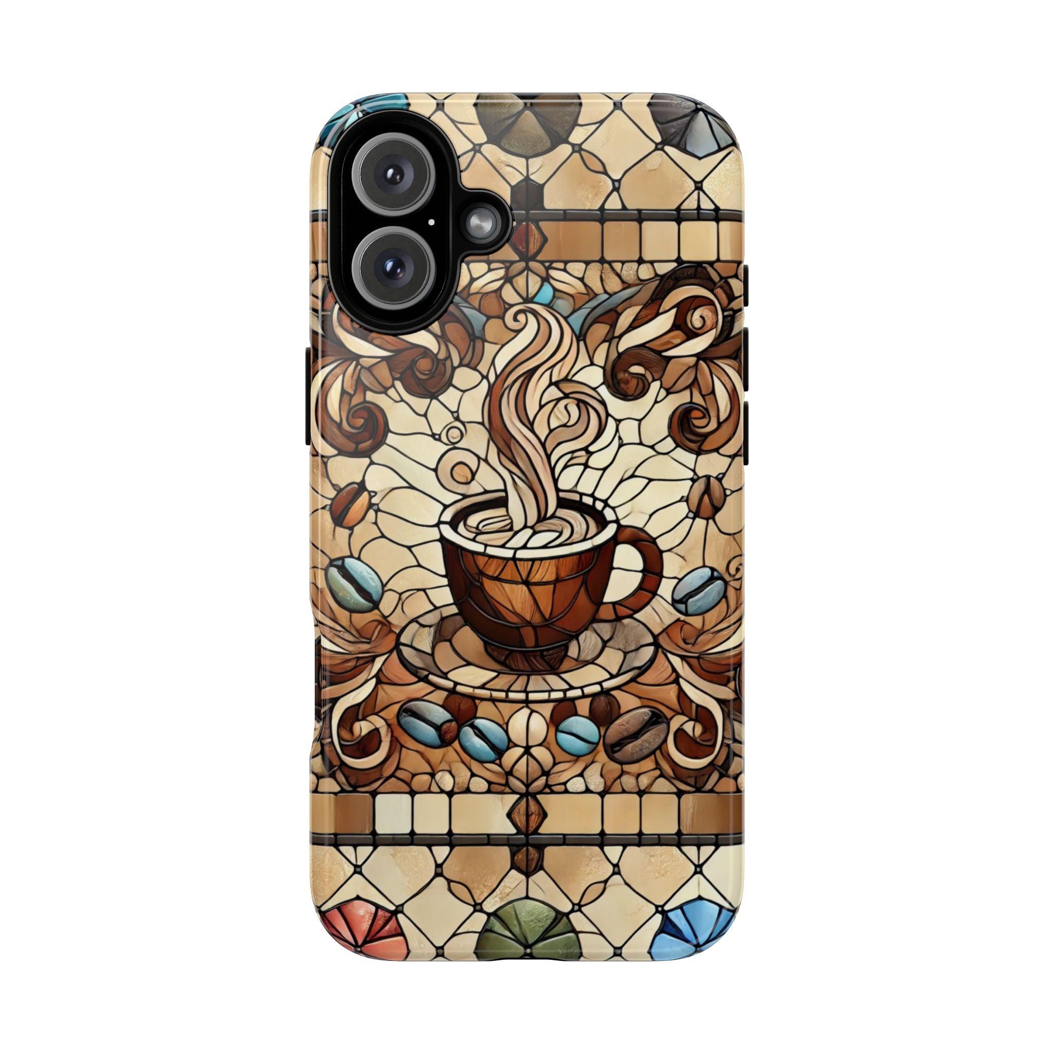 Stained Glass Coffee iPhone Case – Shockproof TPU, 3D Wrap Design