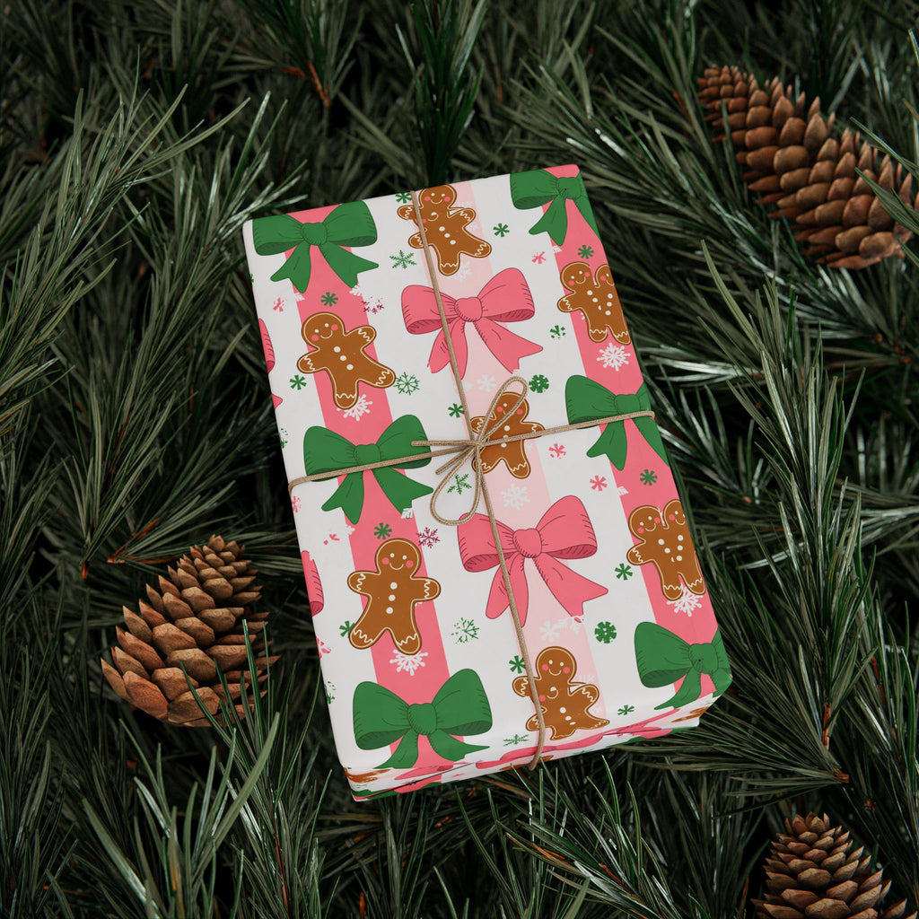 Gingerbread & Bows Wrapping Paper Roll — Festive Holiday Gift Wrap