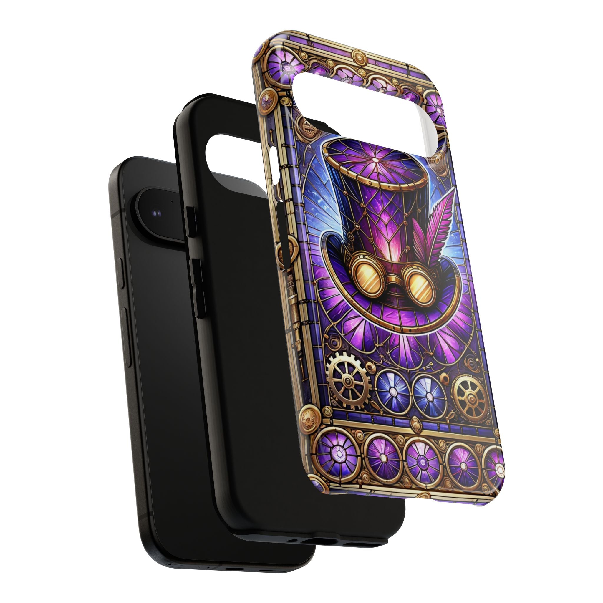 Stained Glass Steampunk Android Case, Purple Top Hat, Purple Stained Glass Affect, Tech Lover Tough Case, Unique Style Accessory