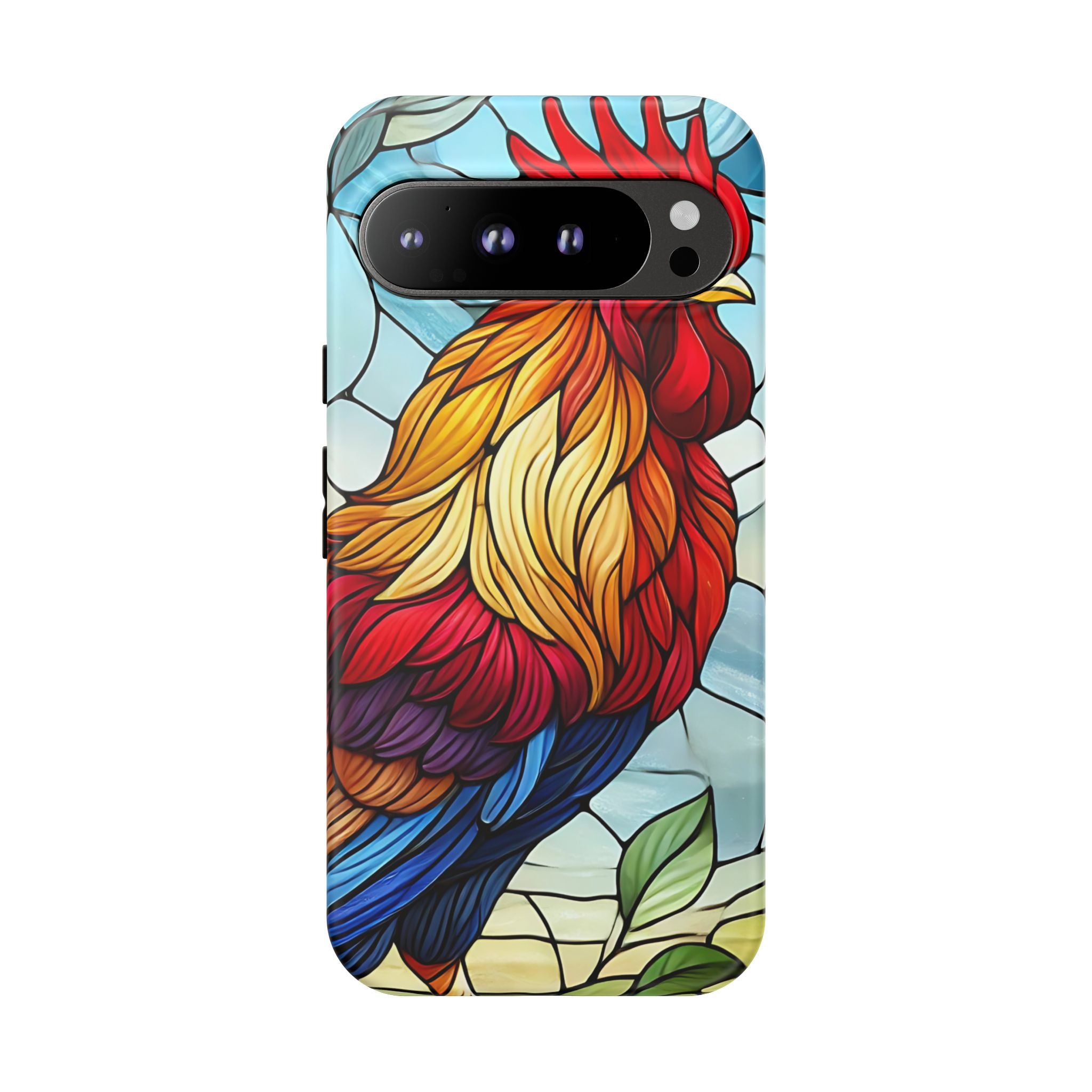 Colorful Stained Glass Rooster Android Case, Tough Protective Phone Cover, Farmhouse Decor Protective Phone Case, Unique Chicken Design