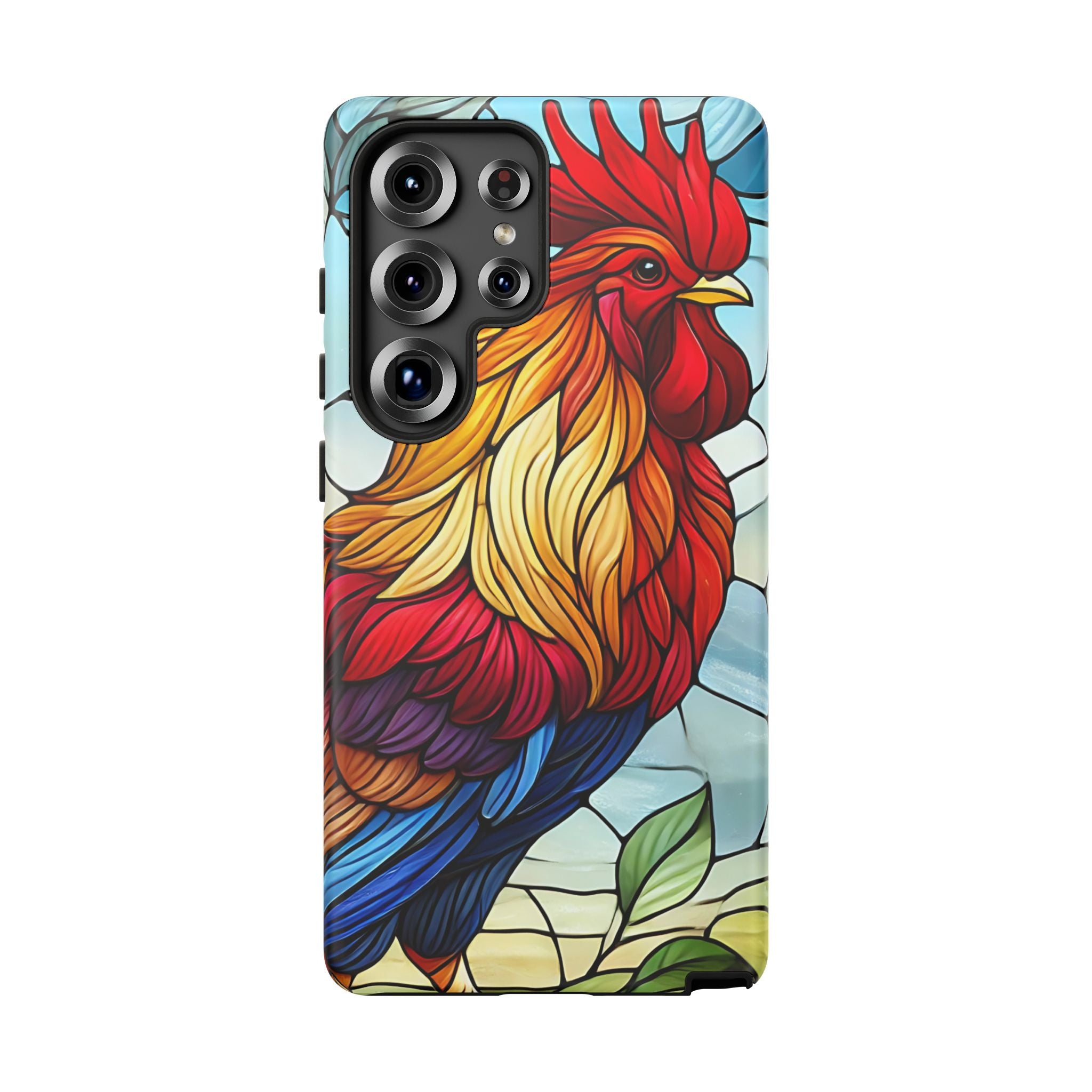 Rooster Faux Stained Glass Phone Case – 3D Full-Wrap Protective Cover with TPU Liner