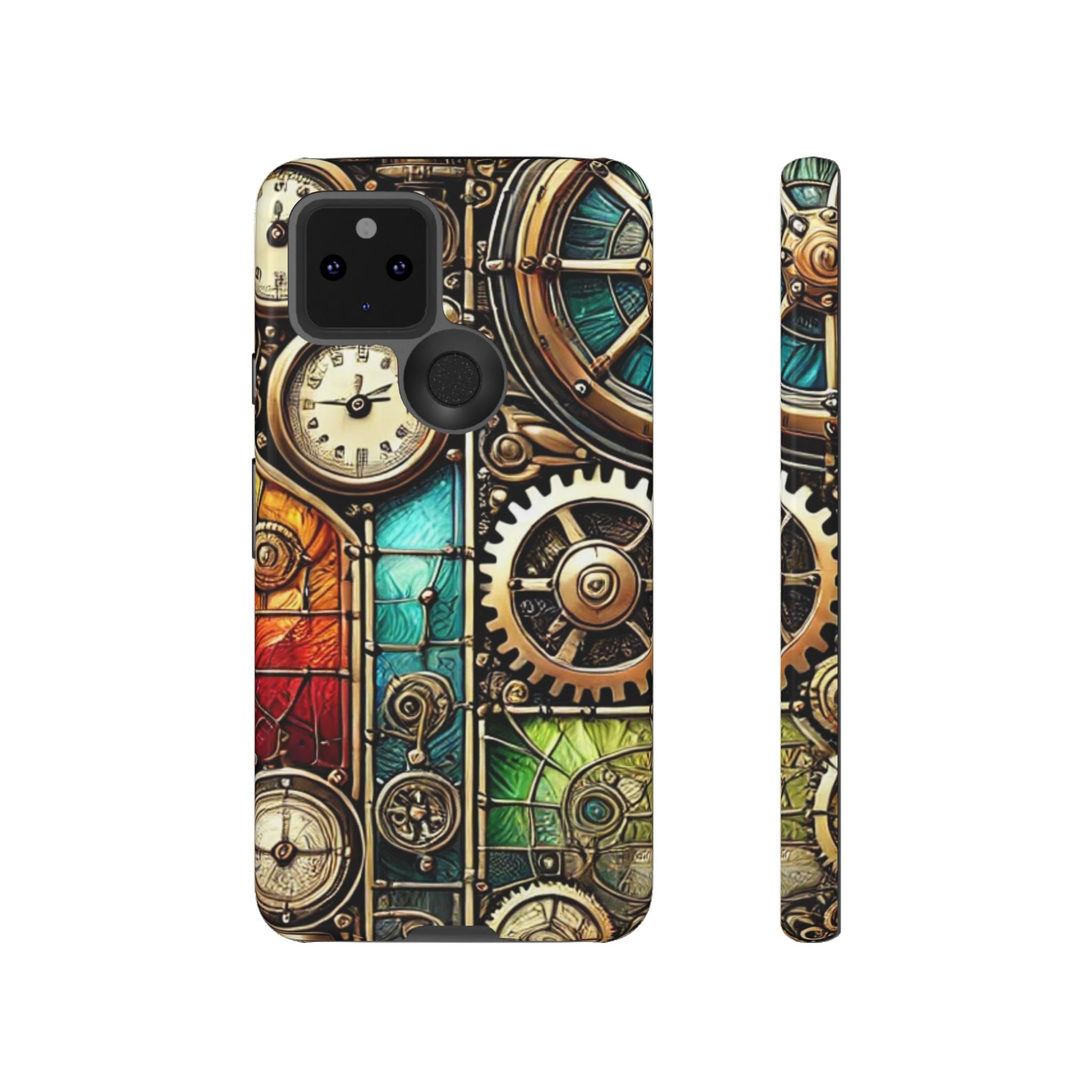 Steampunk Meets Stained Glass Android Case, Artistic Gear Design, Vintage Tech Accessory, Steampunk Decor, Faux Stained Glass Tech Decor