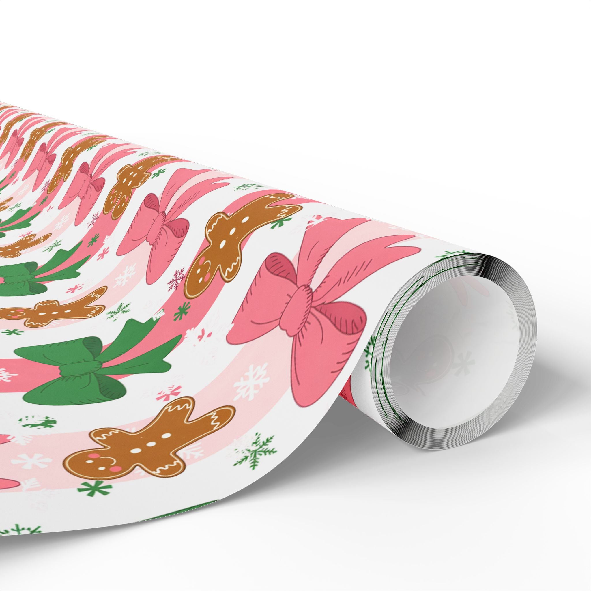 Gingerbread & Bows Wrapping Paper Roll — Festive Holiday Gift Wrap