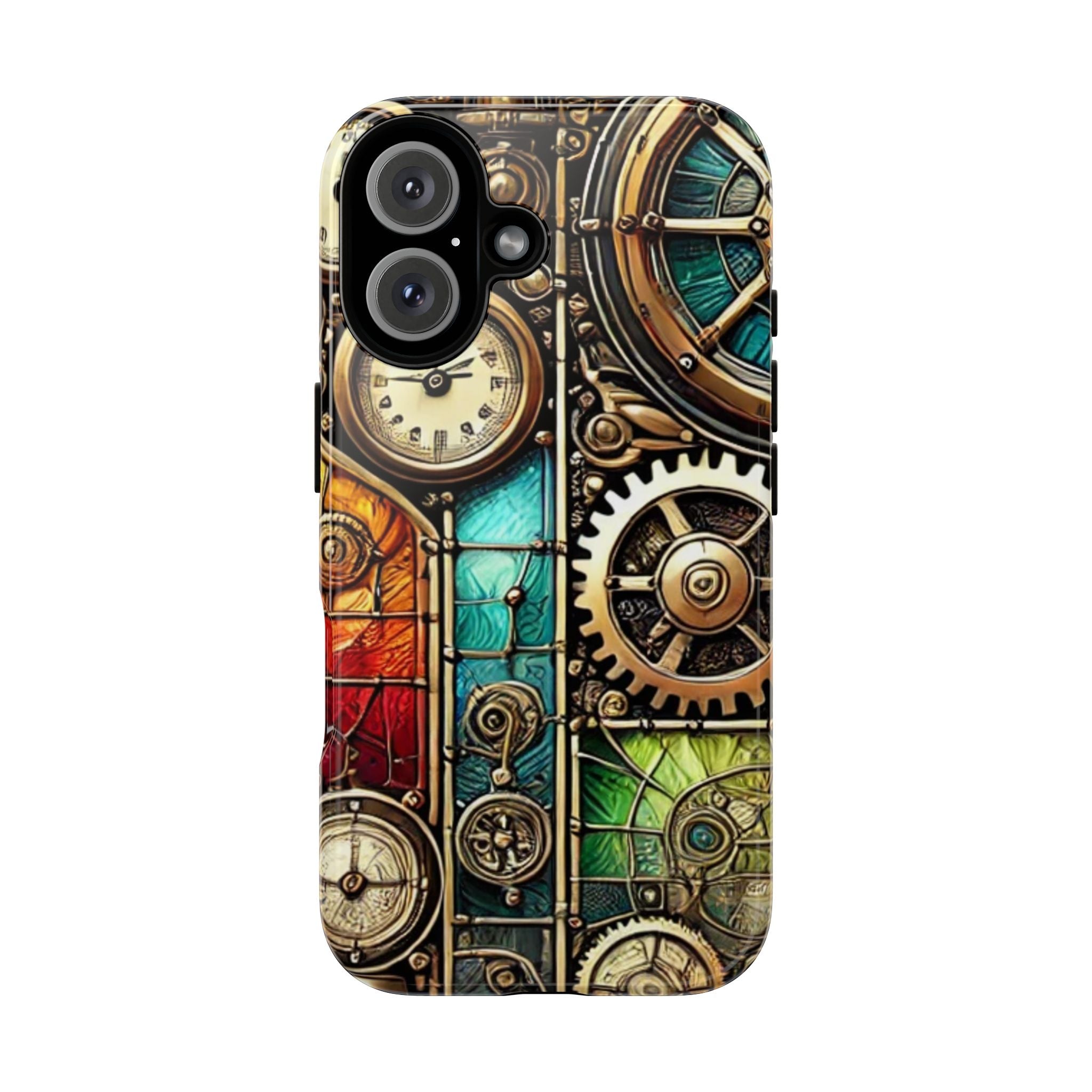 Steampunk Faux Stained Glass iPhone Case – 3D Full-Wrap Protective Cover with TPU Liner