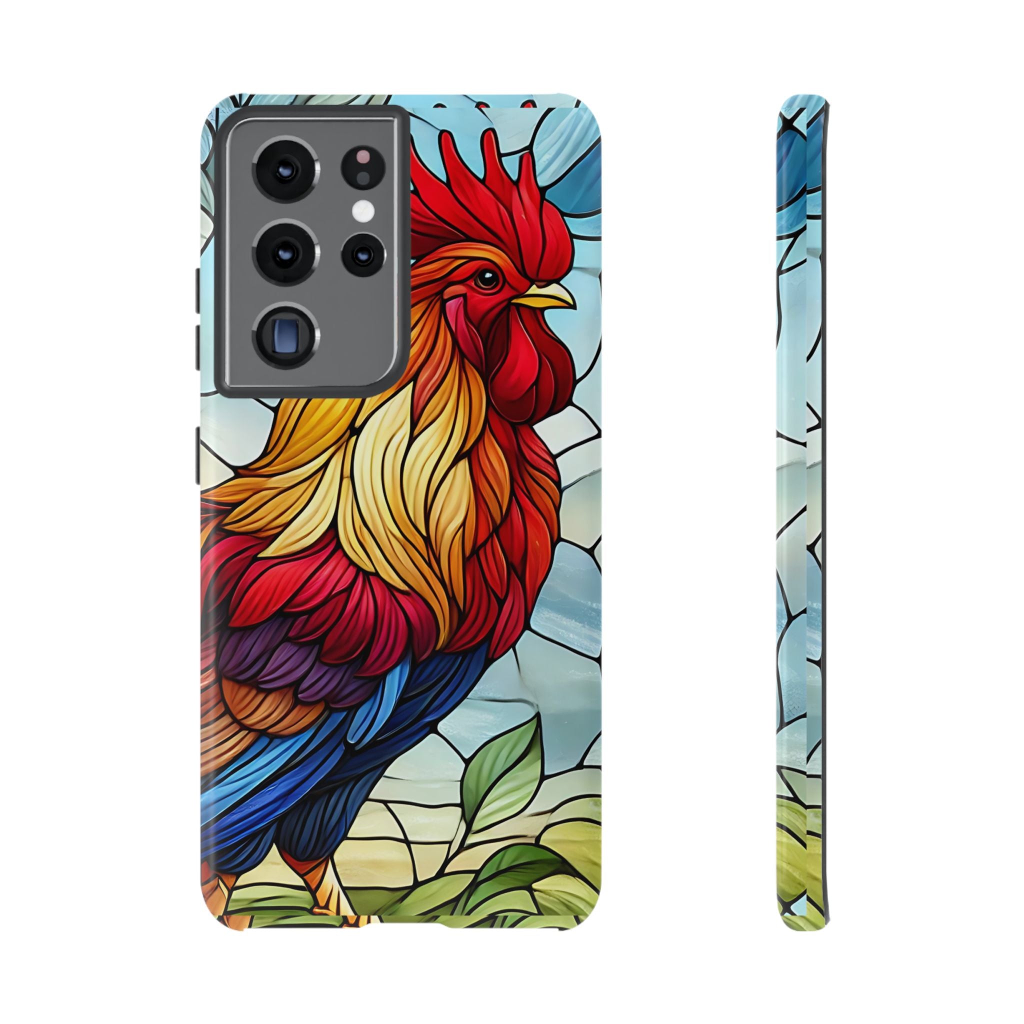 Rooster Faux Stained Glass Phone Case – 3D Full-Wrap Protective Cover with TPU Liner