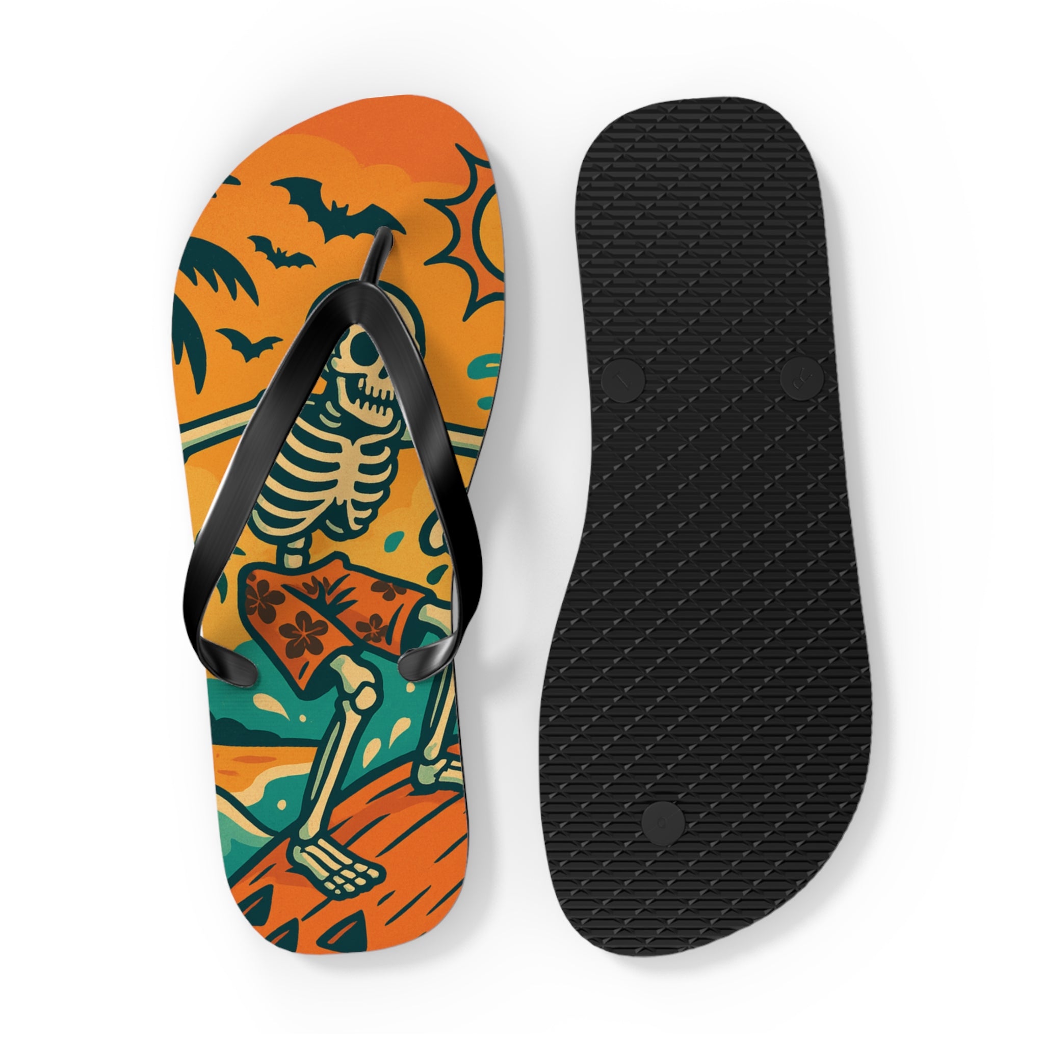 Halloween Skeleton Flip Flops - Summerween Surfer Beach Sandals
