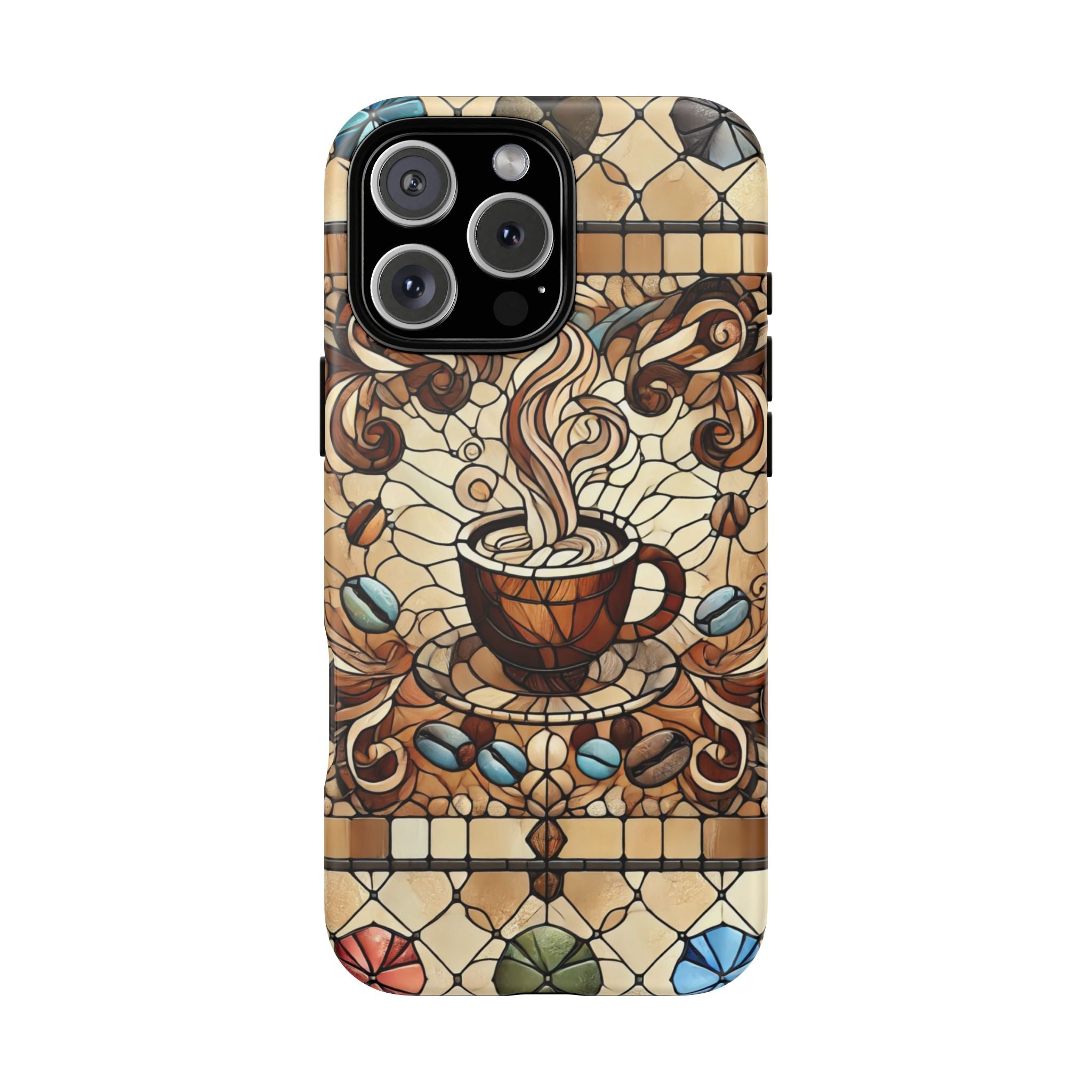 Stained Glass Coffee iPhone Case – Shockproof TPU, 3D Wrap Design