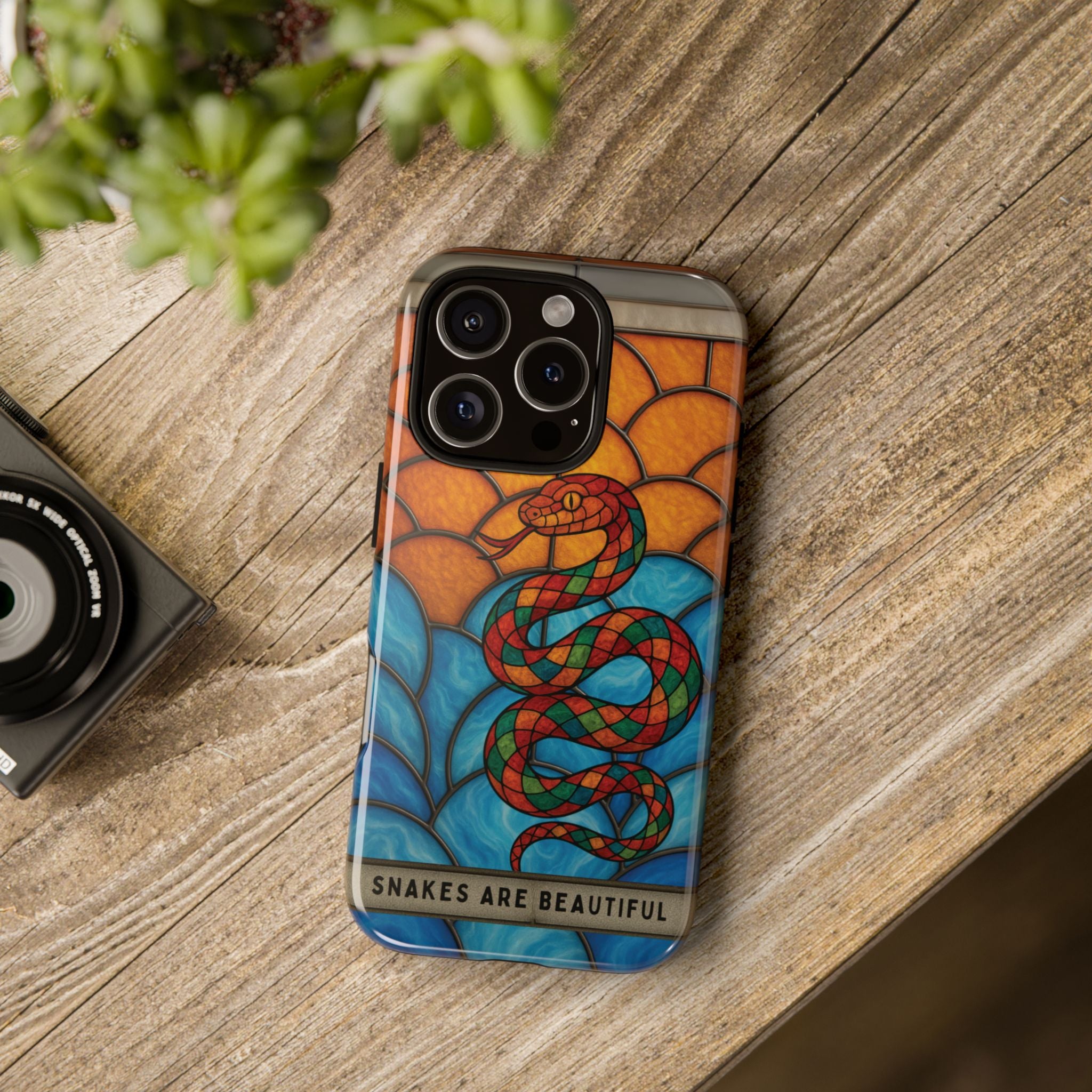 Snakes Are Beautiful Stained Glass Phone Case, Colorful Reptile Design Phone Cover, Nature Lovers Reptile Phone Case, Danger Noodle Case