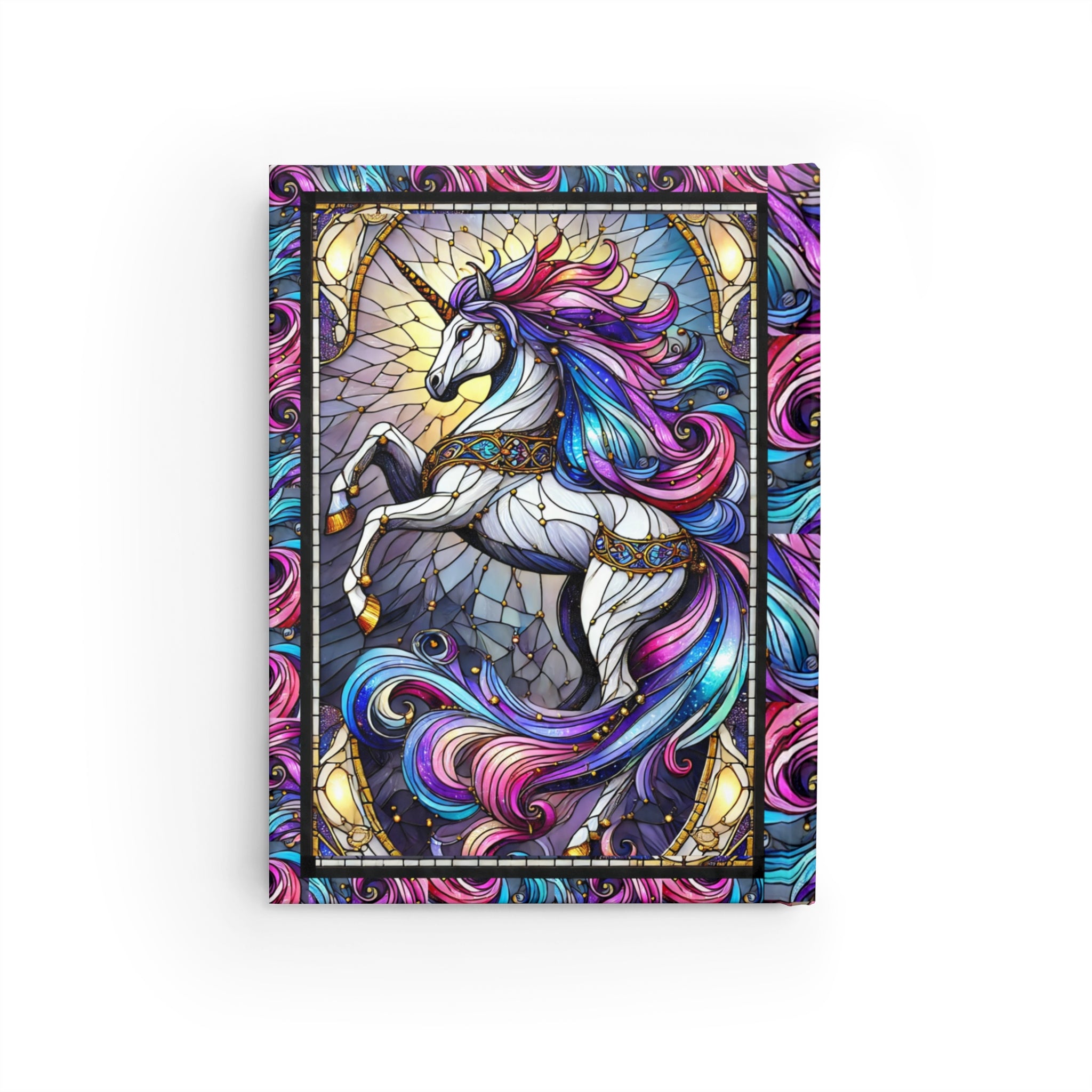 Custom Unicorn Stained Glass Lined Journal, Unicorn Lovers Notebook, Reflection Diary