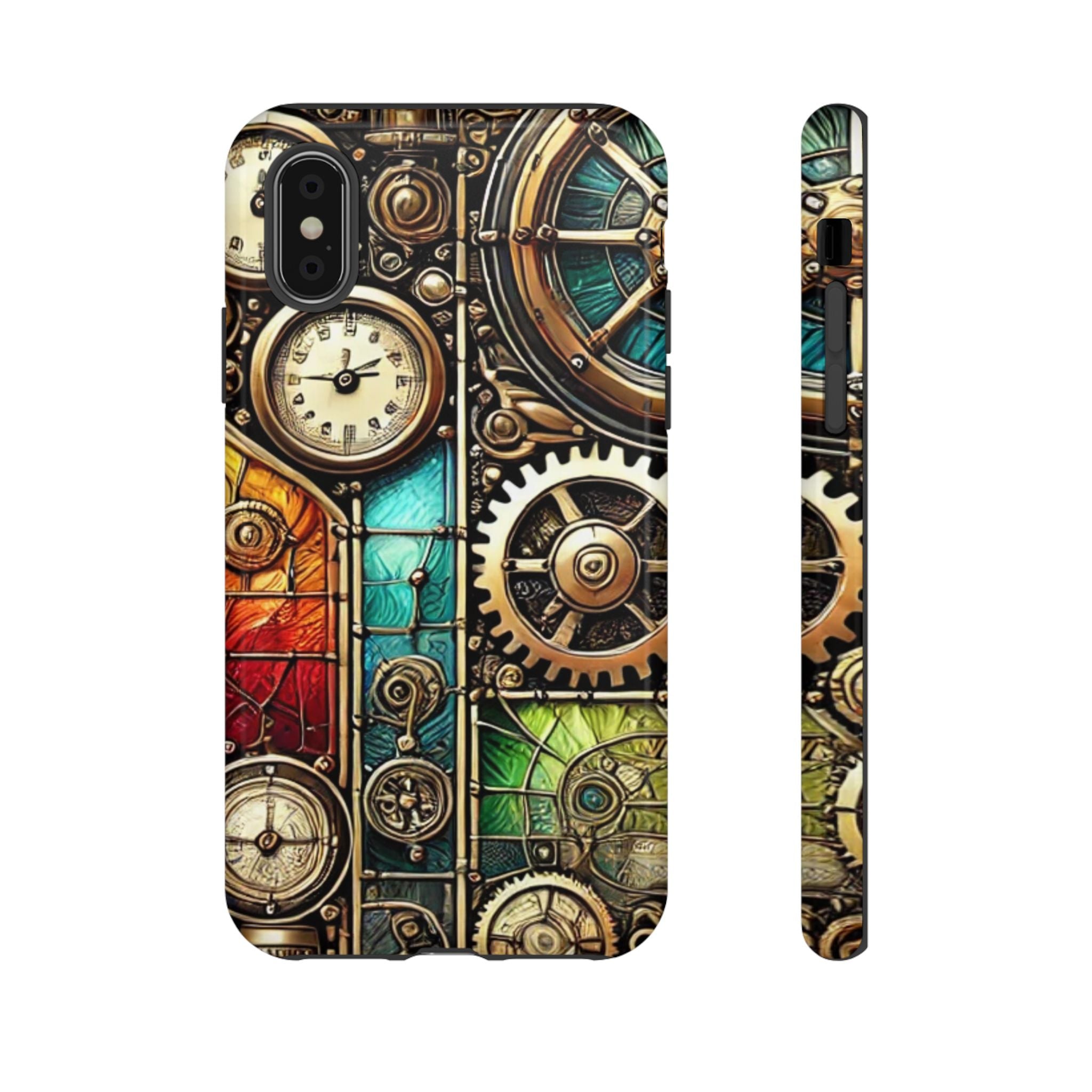 Steampunk Faux Stained Glass iPhone Case – 3D Full-Wrap Protective Cover with TPU Liner