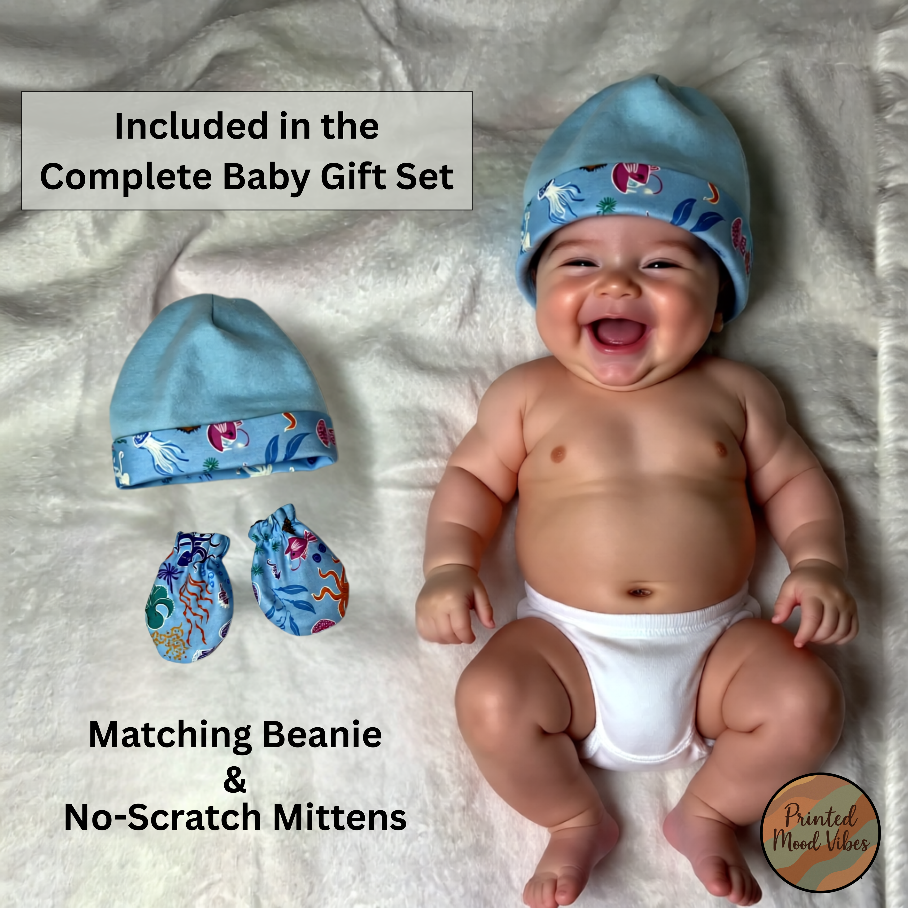 Glow in the Dark Ocean Baby Gift Set – Bib, Burp Cloth & Pacifier Holder (Newborn 1–3 Months)