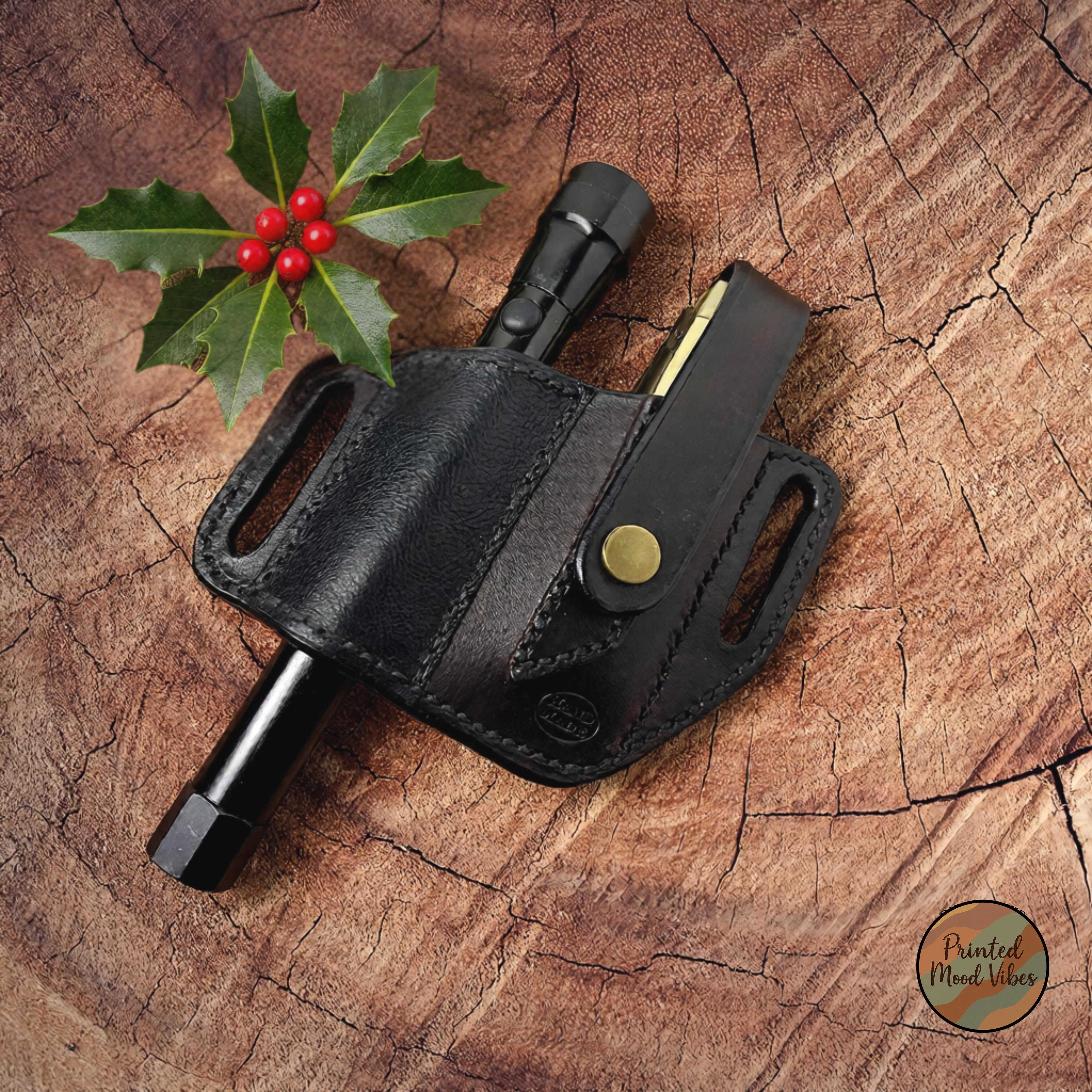 Handmade Knife and Flashlight Leather Sheath, Dad Gift, Tool Belt Knife and Flashlight Holder