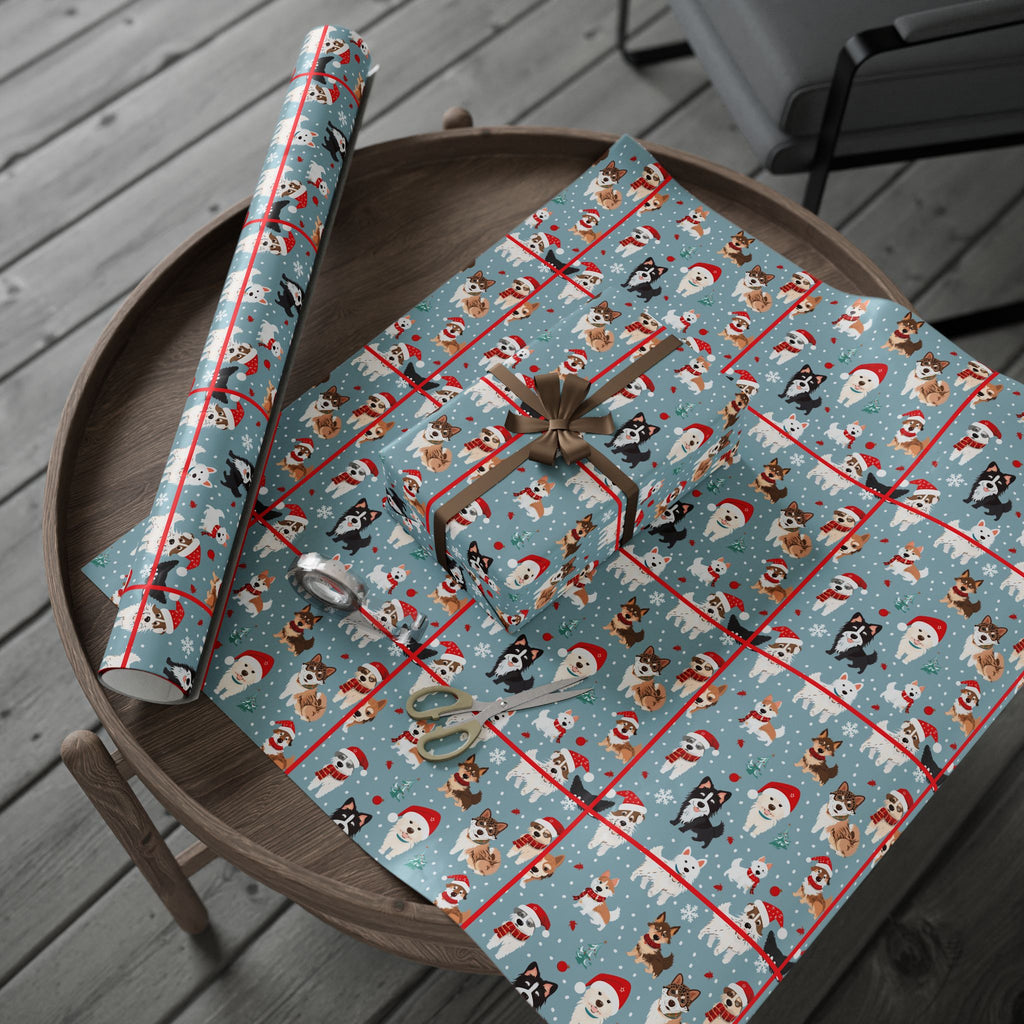 Dog Pattern Wrapping Paper Roll – Festive Puppies Holiday Gift Wrap