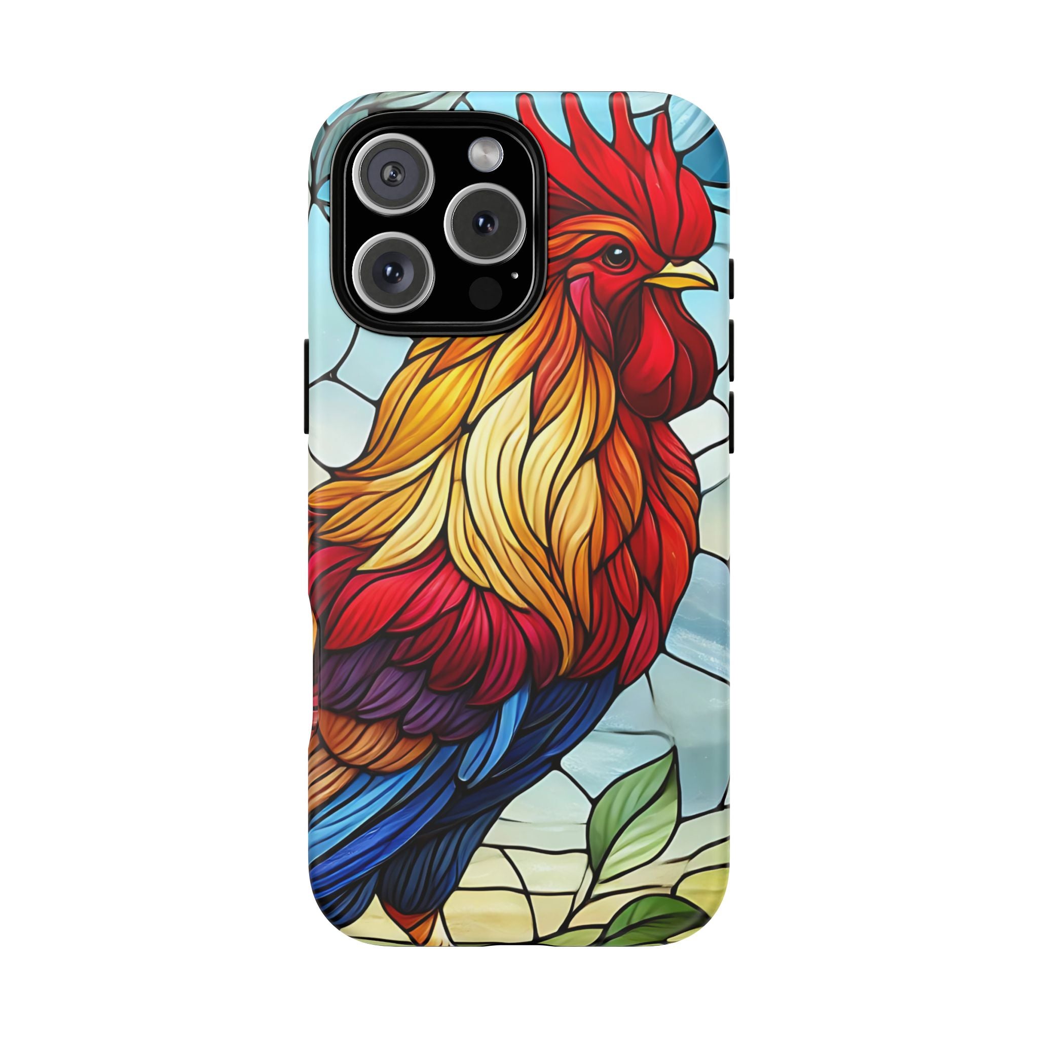 Rooster Faux Stained Glass Phone Case – 3D Full-Wrap Protective Cover with TPU Liner