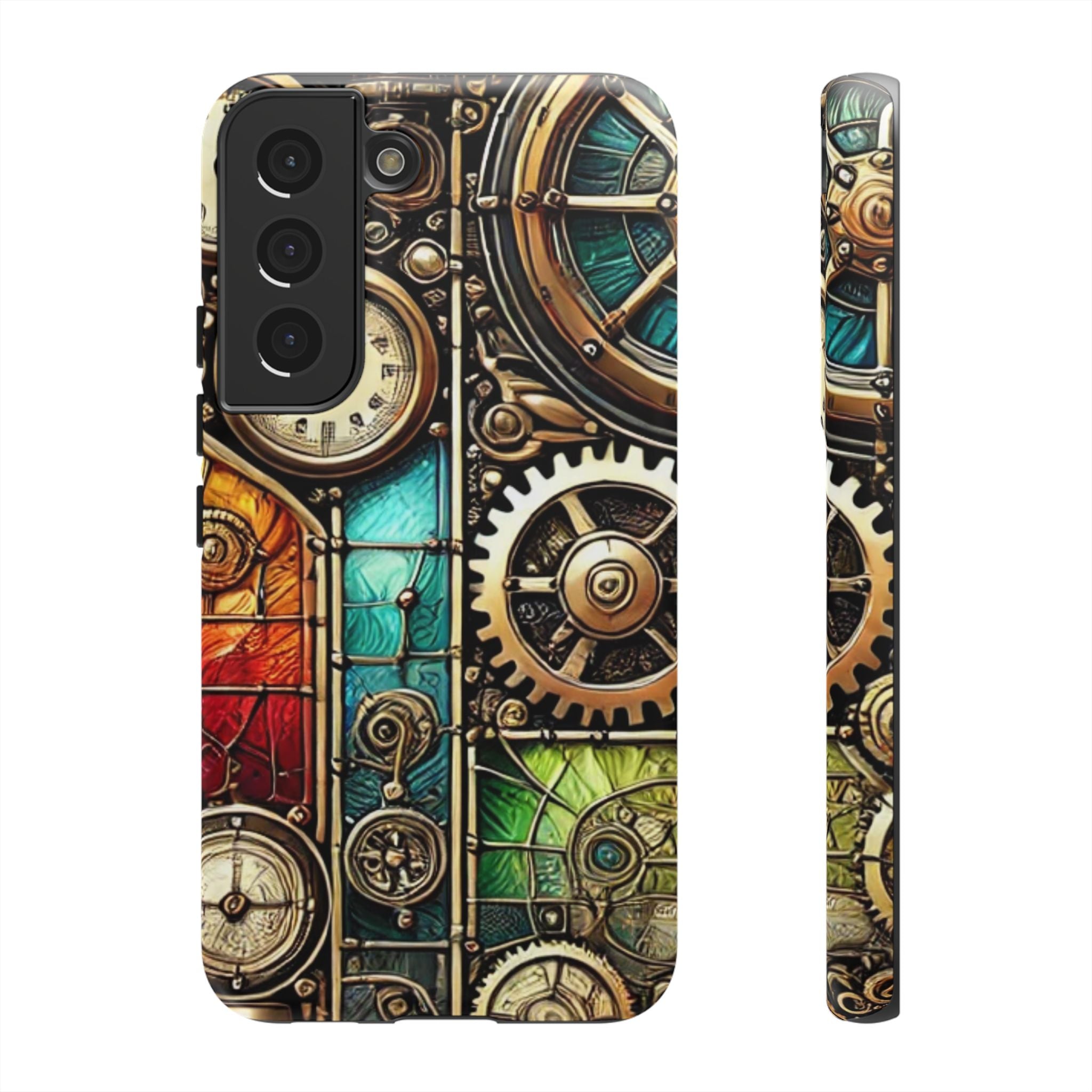 Steampunk Meets Stained Glass Android Case, Artistic Gear Design, Vintage Tech Accessory, Steampunk Decor, Faux Stained Glass Tech Decor