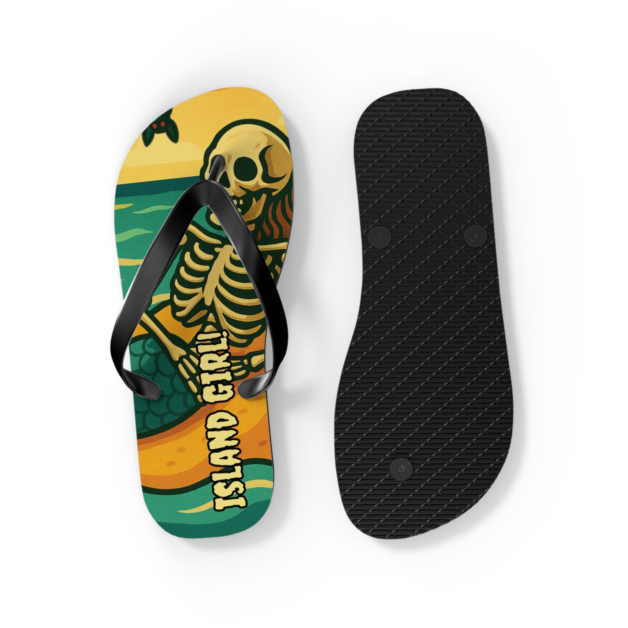 Beach Vibes Flip Flops, Island Girl Skull Design Sandals