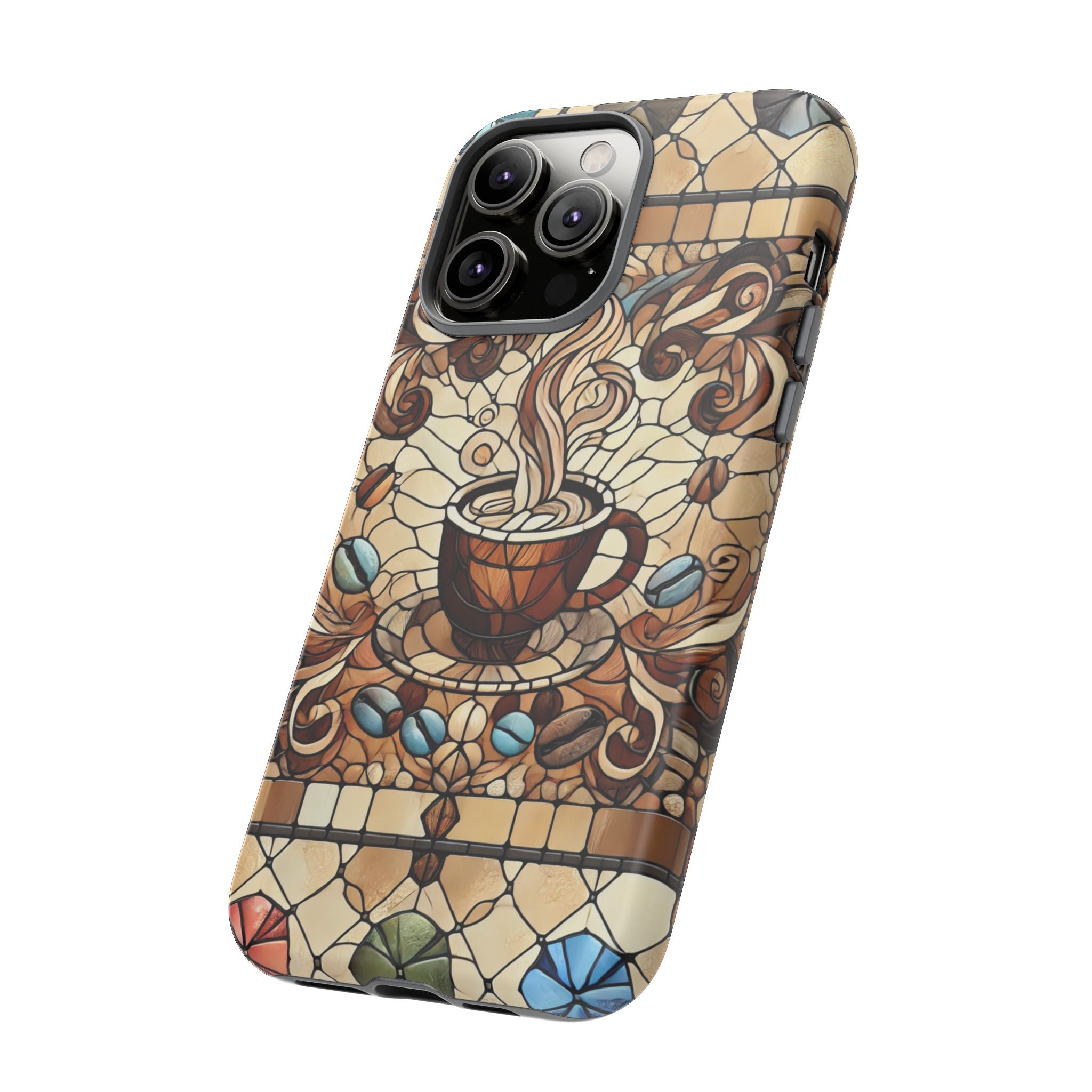 Stained Glass Coffee iPhone Case – Shockproof TPU, 3D Wrap Design