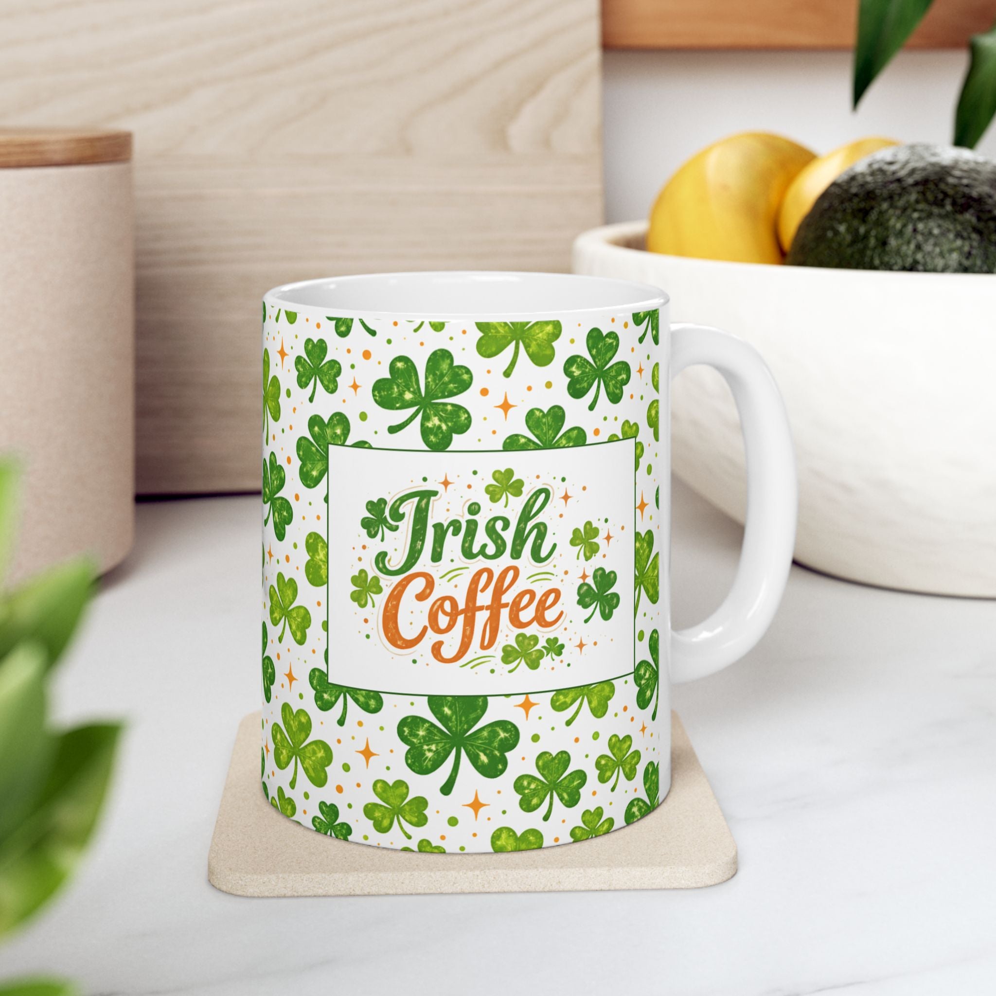 St. Patrick’s Day Irish Coffee Shamrock Ceramic Mug – Lucky Clover Pattern
