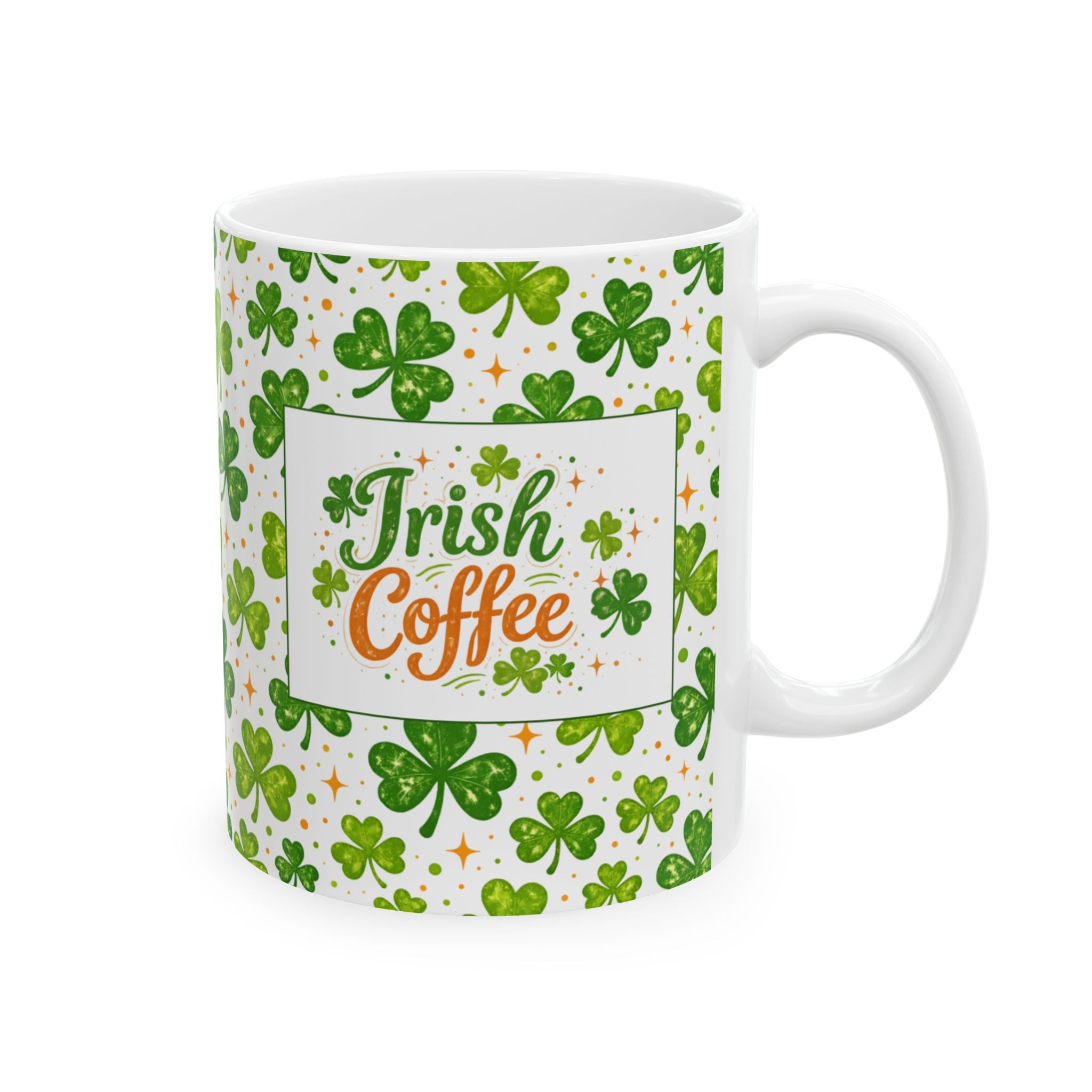 St. Patrick’s Day Irish Coffee Shamrock Ceramic Mug – Lucky Clover Pattern