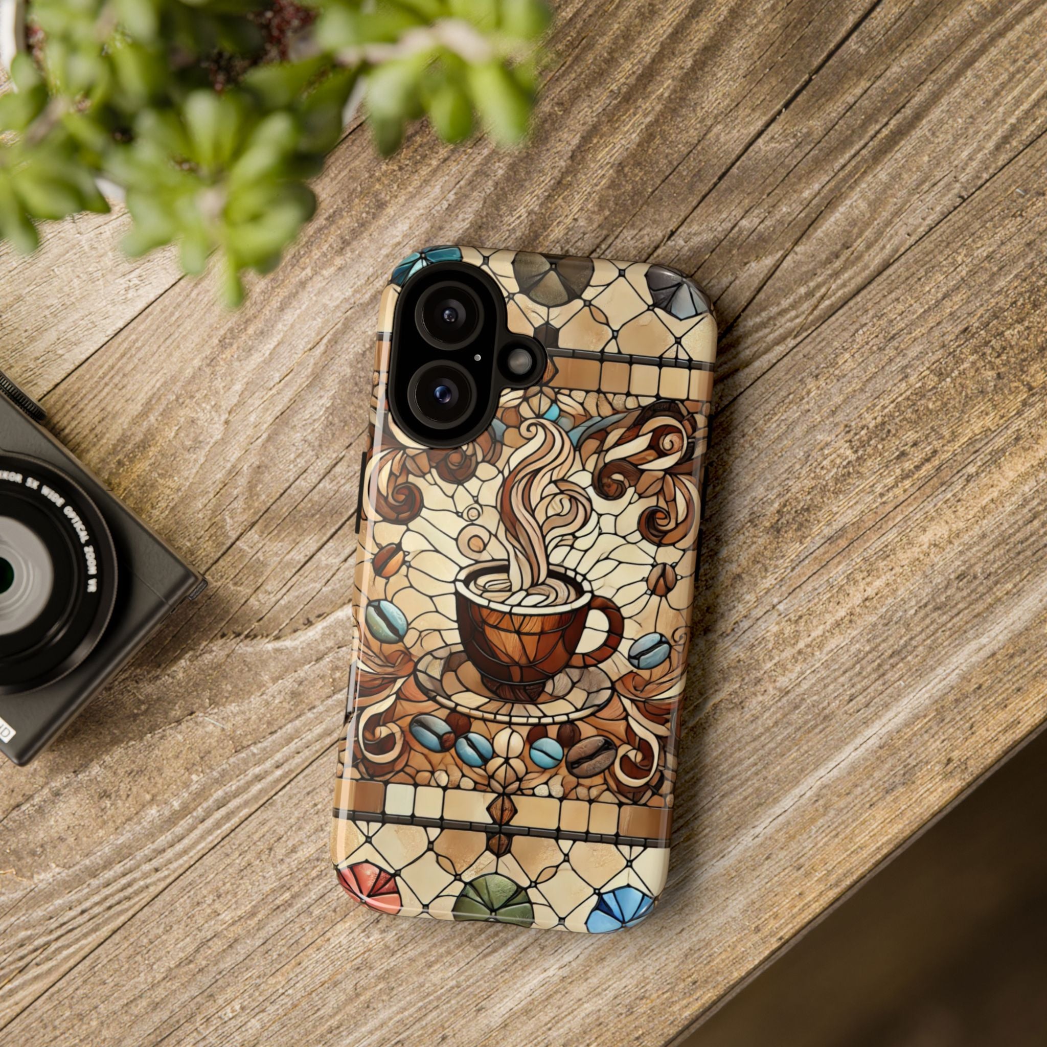 Stained Glass Coffee iPhone Case – Shockproof TPU, 3D Wrap Design