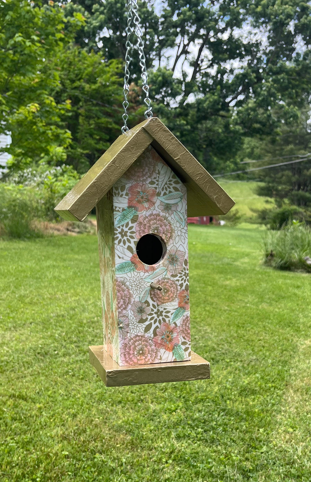 Handmade Gold Floral Wooden Birdhouse