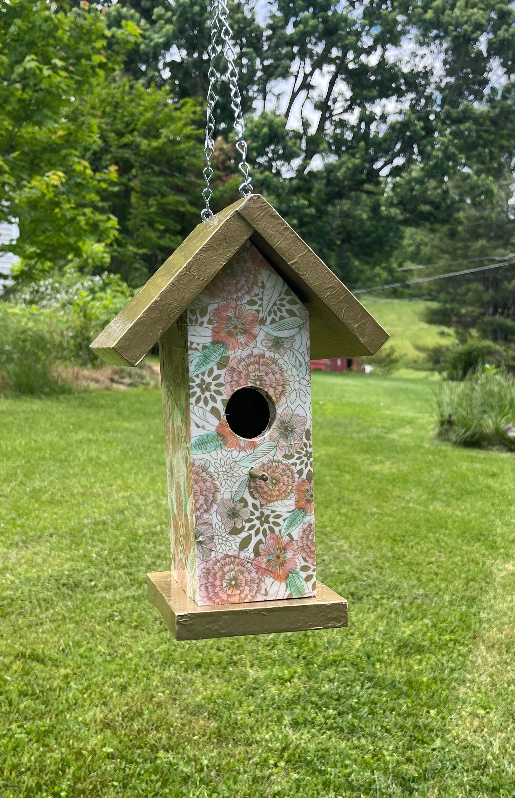 Handmade Gold Floral Wooden Birdhouse