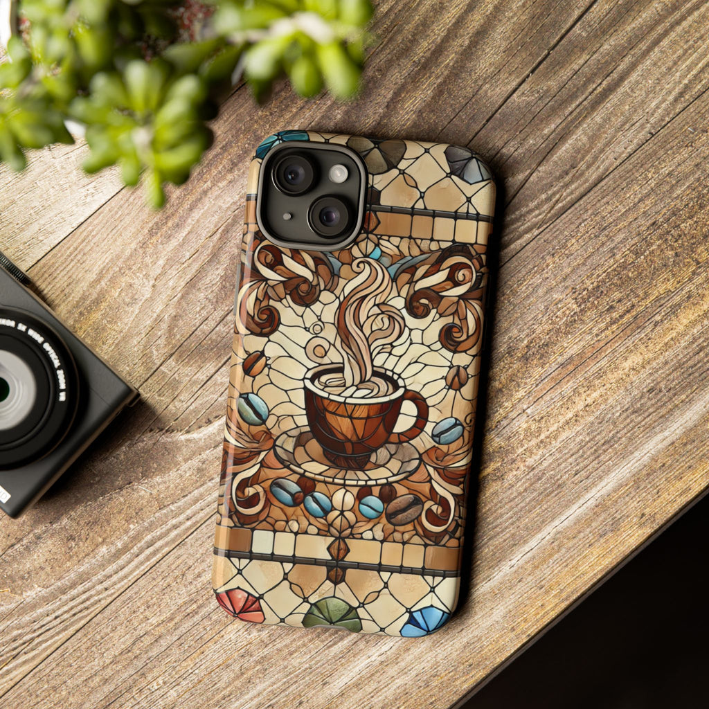 Stained Glass Coffee iPhone Case – Shockproof TPU, 3D Wrap Design