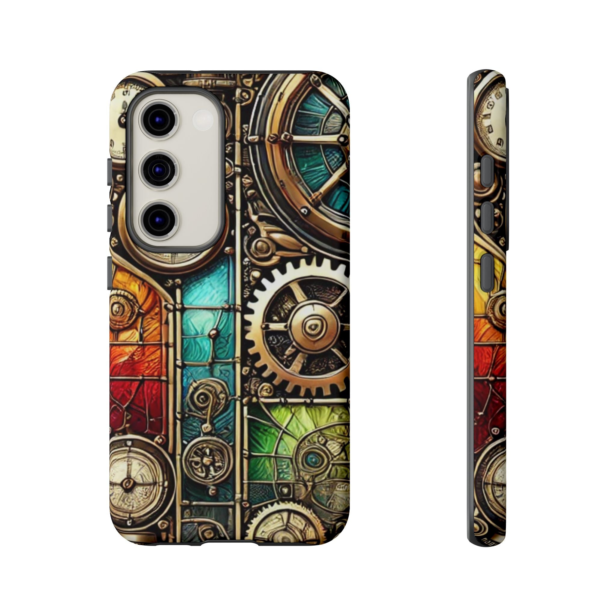 Steampunk Meets Stained Glass Android Case, Artistic Gear Design, Vintage Tech Accessory, Steampunk Decor, Faux Stained Glass Tech Decor