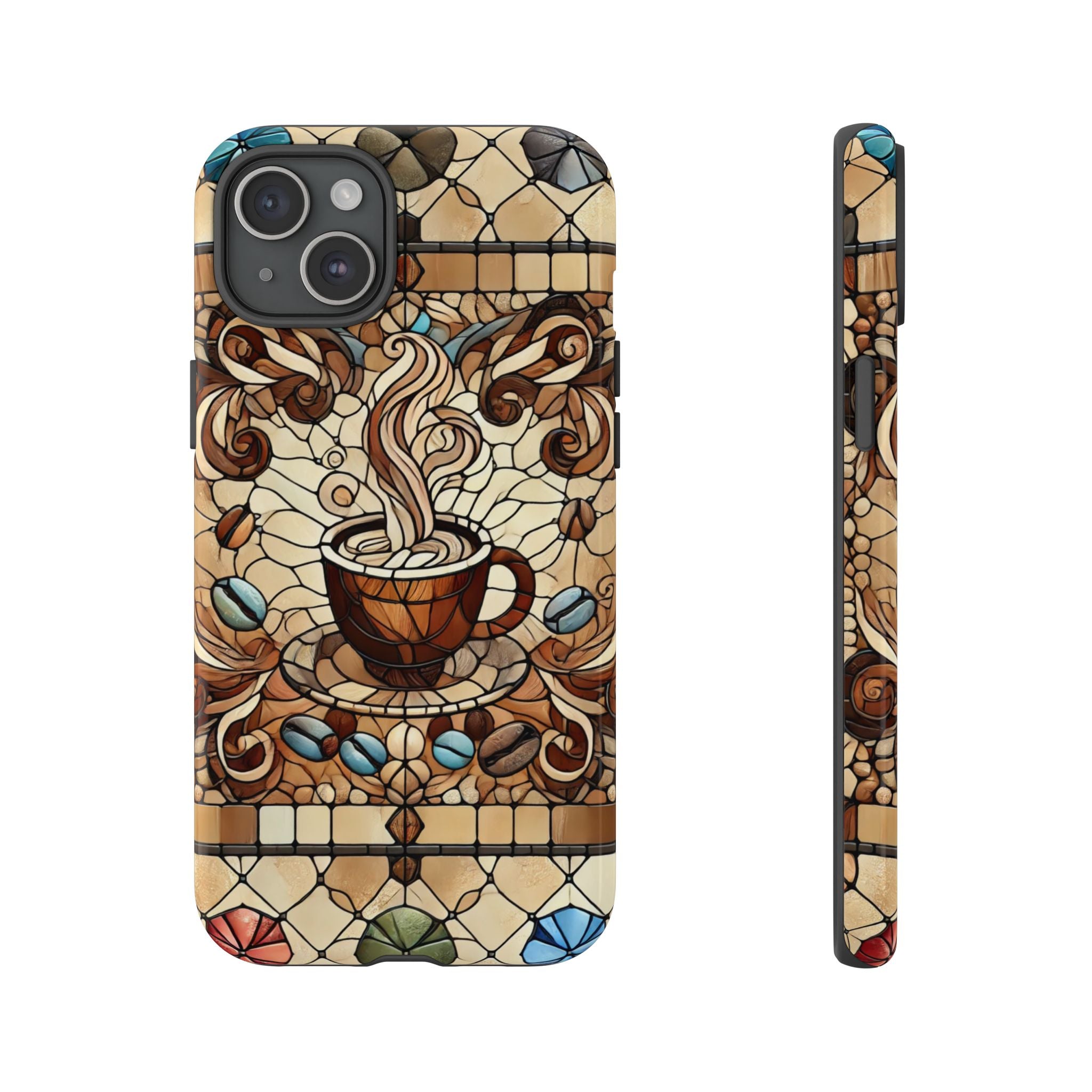 Stained Glass Coffee iPhone Case – Shockproof TPU, 3D Wrap Design