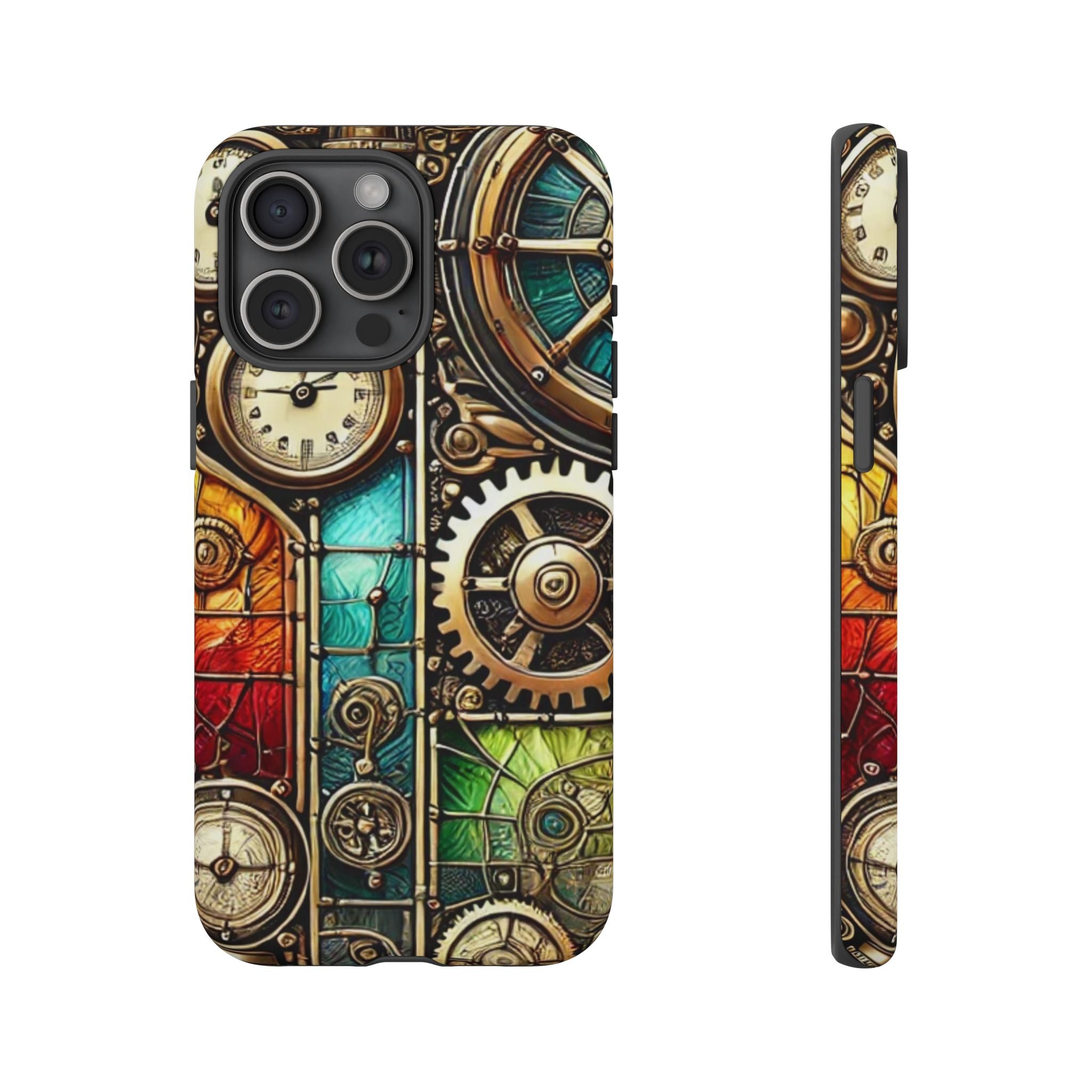 Steampunk Faux Stained Glass iPhone Case – 3D Full-Wrap Protective Cover with TPU Liner