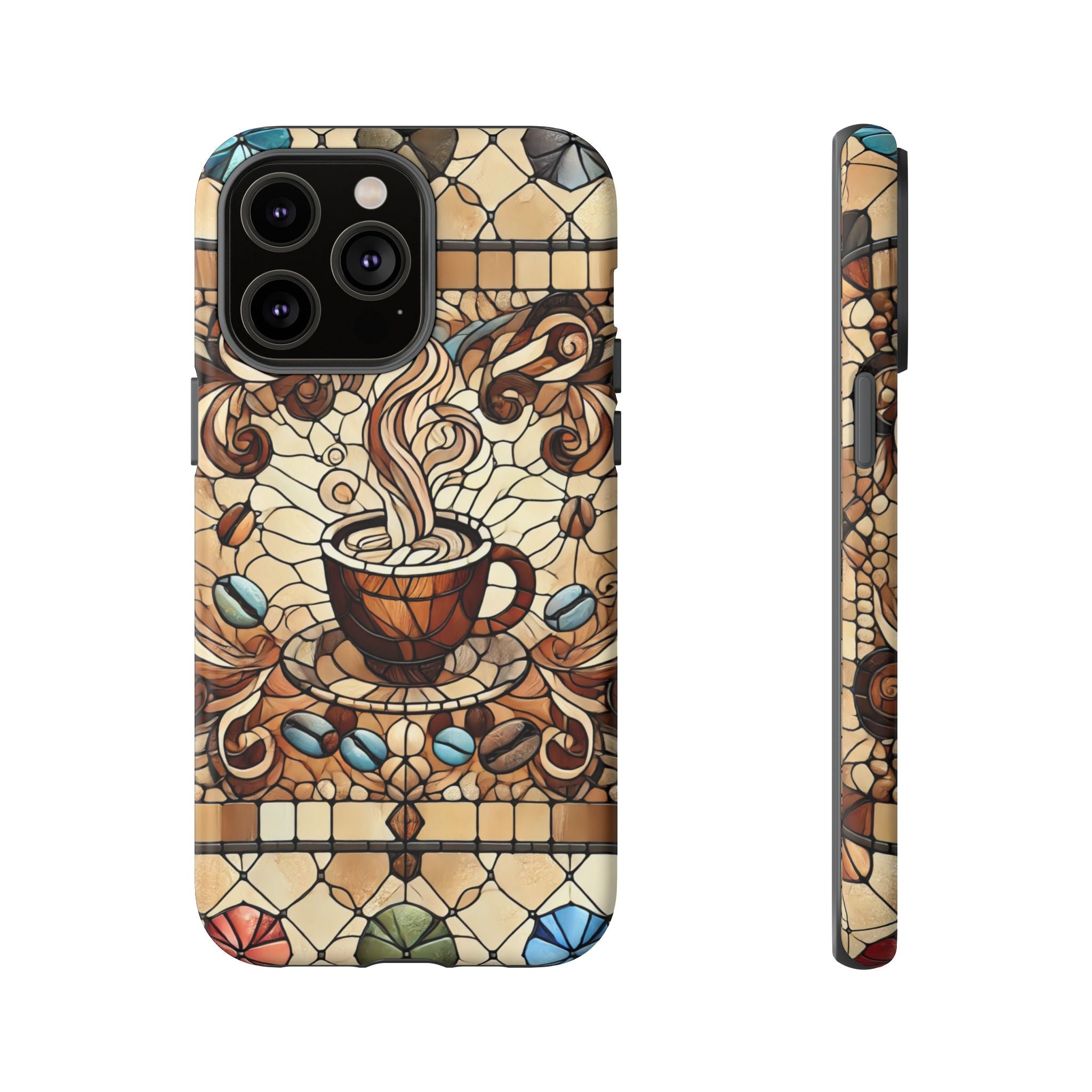 Stained Glass Coffee iPhone Case – Shockproof TPU, 3D Wrap Design