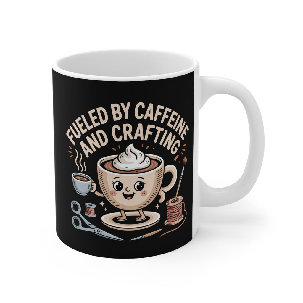 Ceramic Coffee Mug, Fueled by Caffeine and Crafting Printed Coffee Cup
