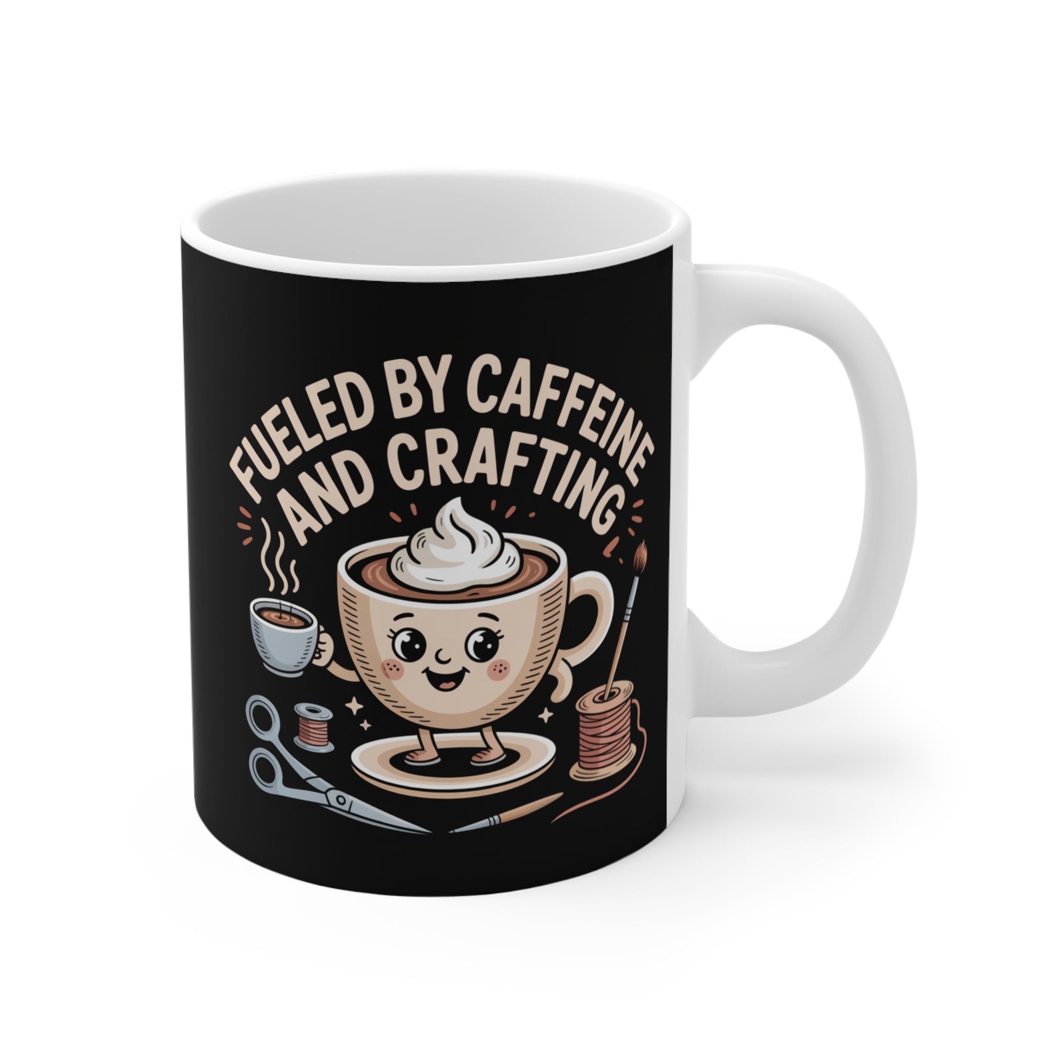 Ceramic Coffee Mug, Fueled by Caffeine and Crafting Printed Coffee Cup
