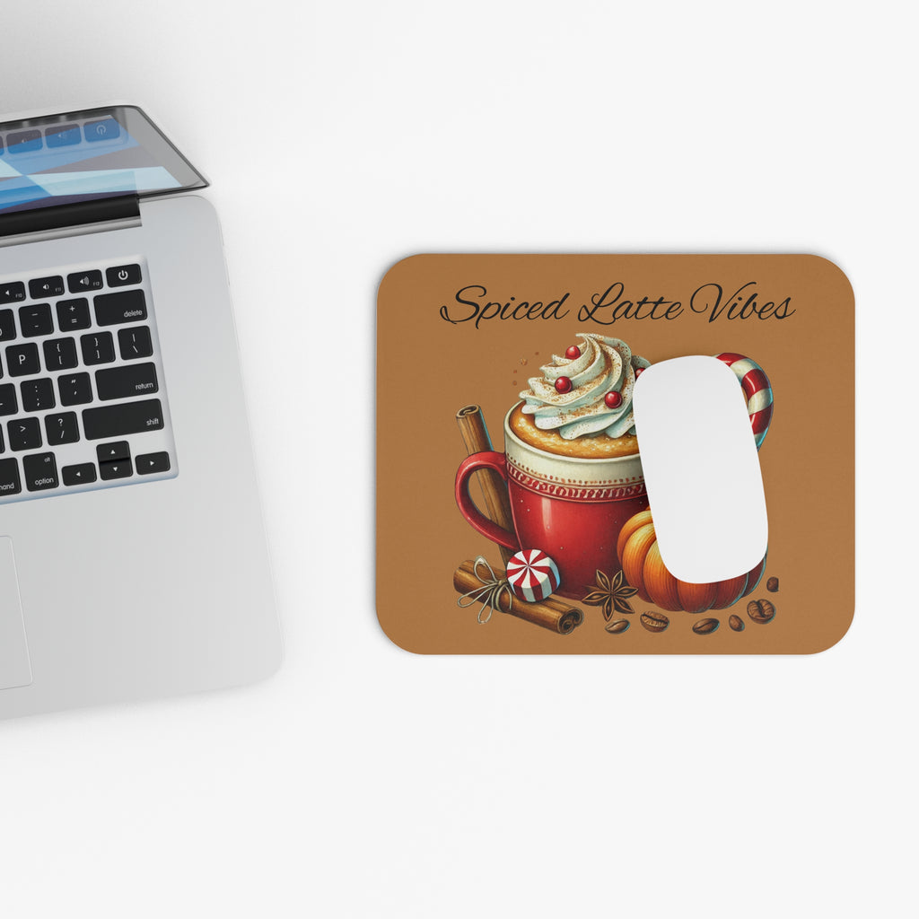 Spiced Latte Vibes Mouse Pad, Cozy Office Decor, Coffee Lover Fall Gift, Holiday Desk Essentials, Caffeine Candy Canes & Cozy Vibes
