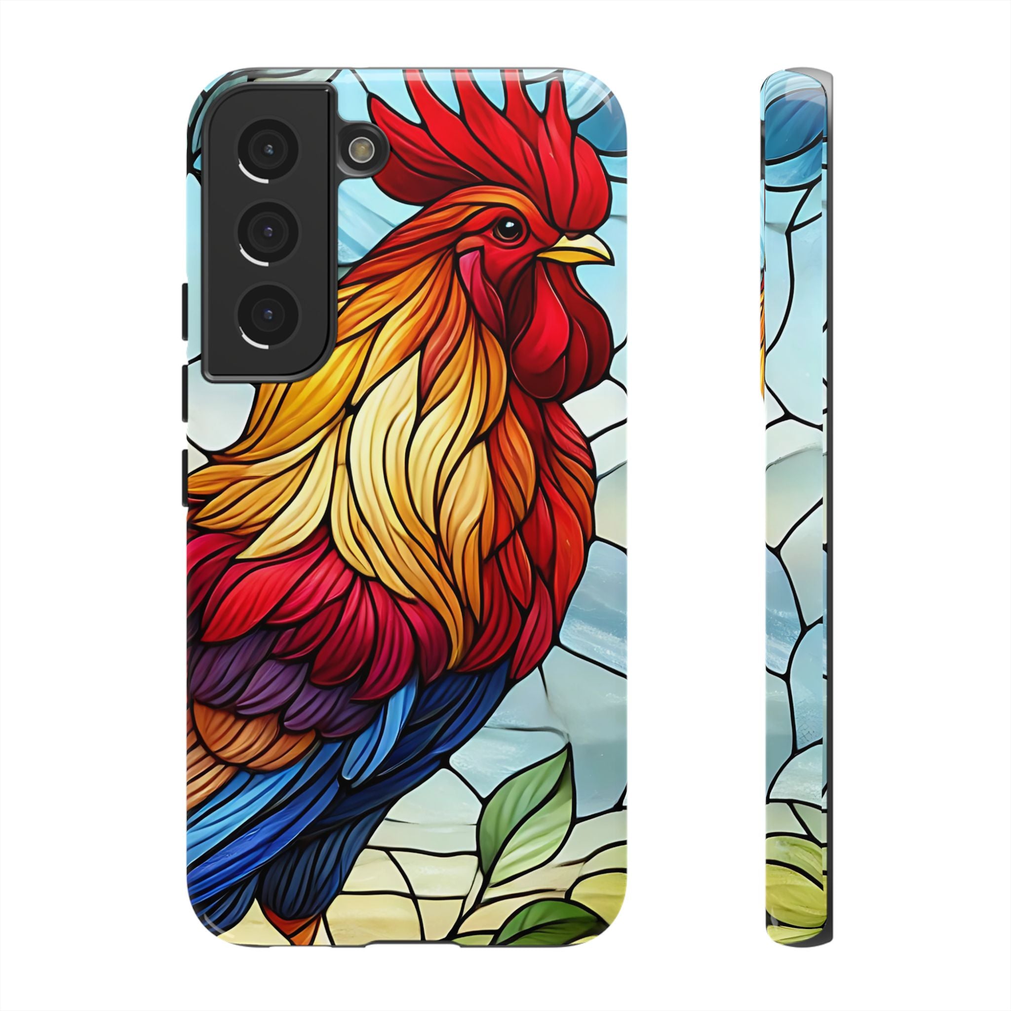 Colorful Stained Glass Rooster Android Case, Tough Protective Phone Cover, Farmhouse Decor Protective Phone Case, Unique Chicken Design