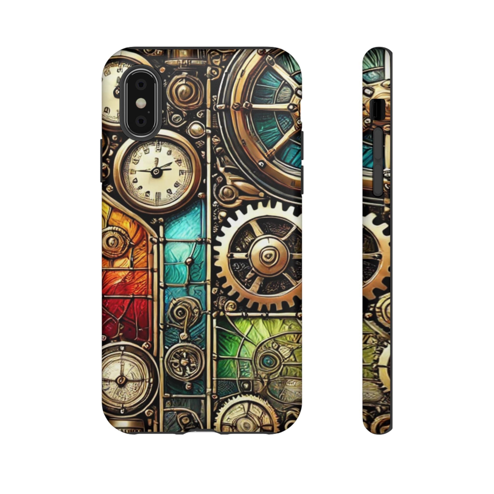 Steampunk Faux Stained Glass iPhone Case – 3D Full-Wrap Protective Cover with TPU Liner