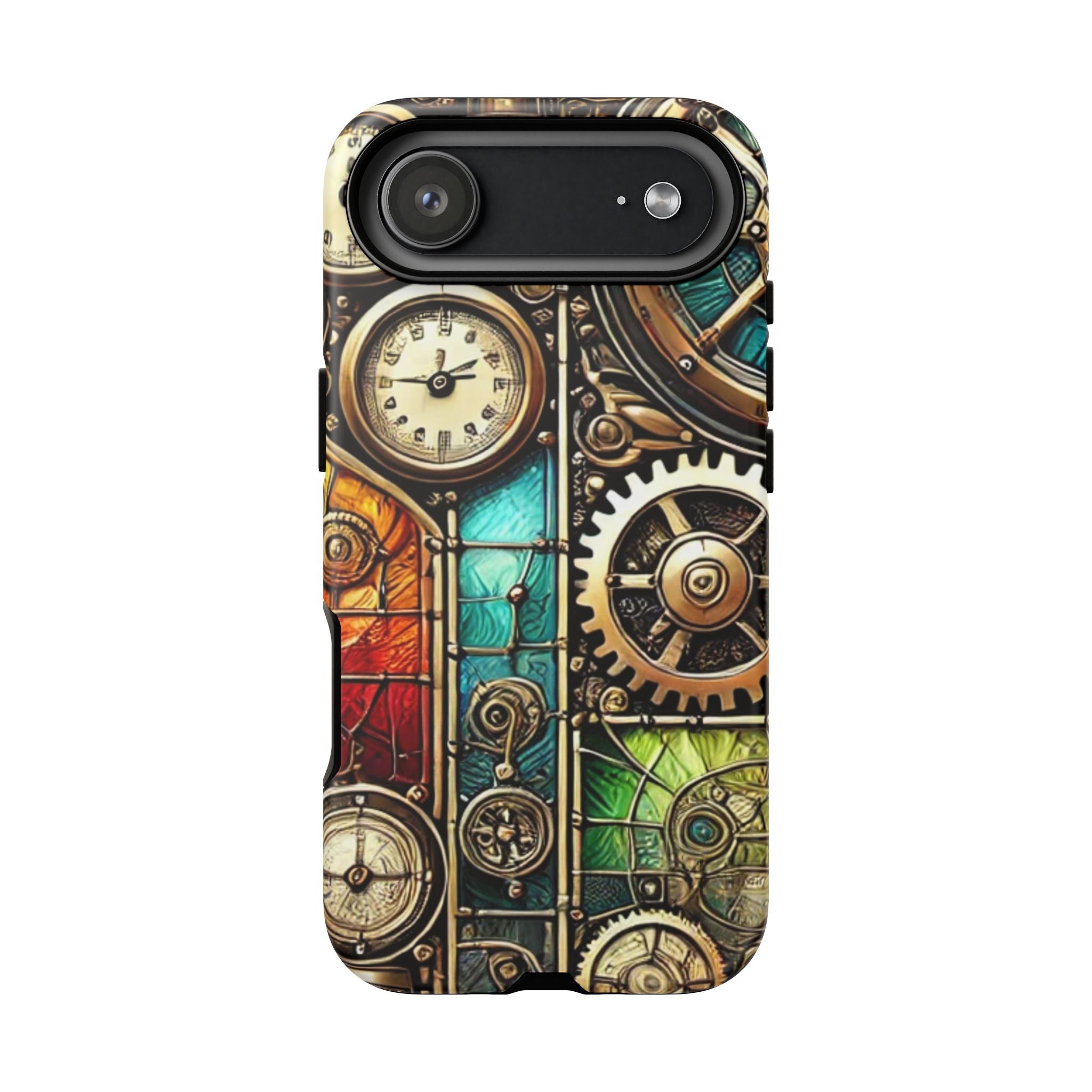 Steampunk Faux Stained Glass iPhone Case – 3D Full-Wrap Protective Cover with TPU Liner