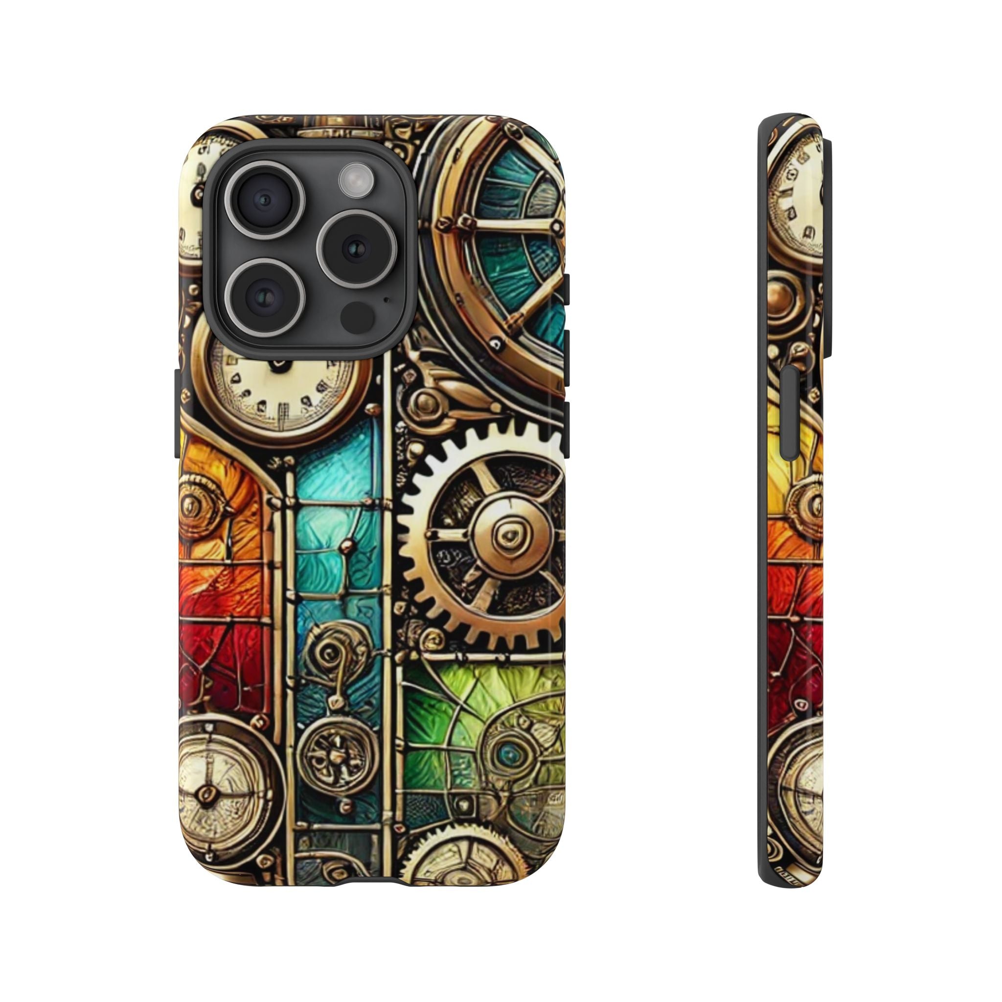 Steampunk Faux Stained Glass iPhone Case – 3D Full-Wrap Protective Cover with TPU Liner