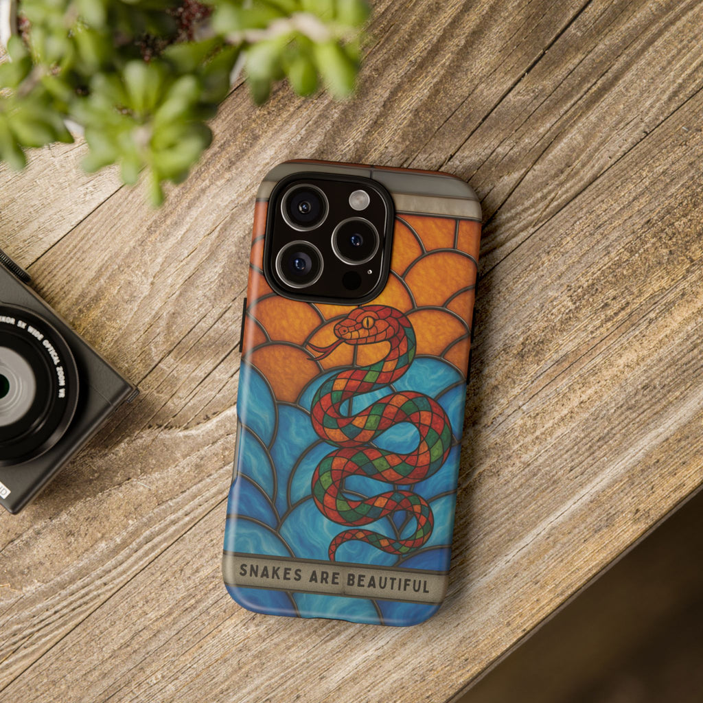 Snakes Are Beautiful Stained Glass Phone Case, Colorful Reptile Design Phone Cover, Nature Lovers Reptile Phone Case, Danger Noodle Case