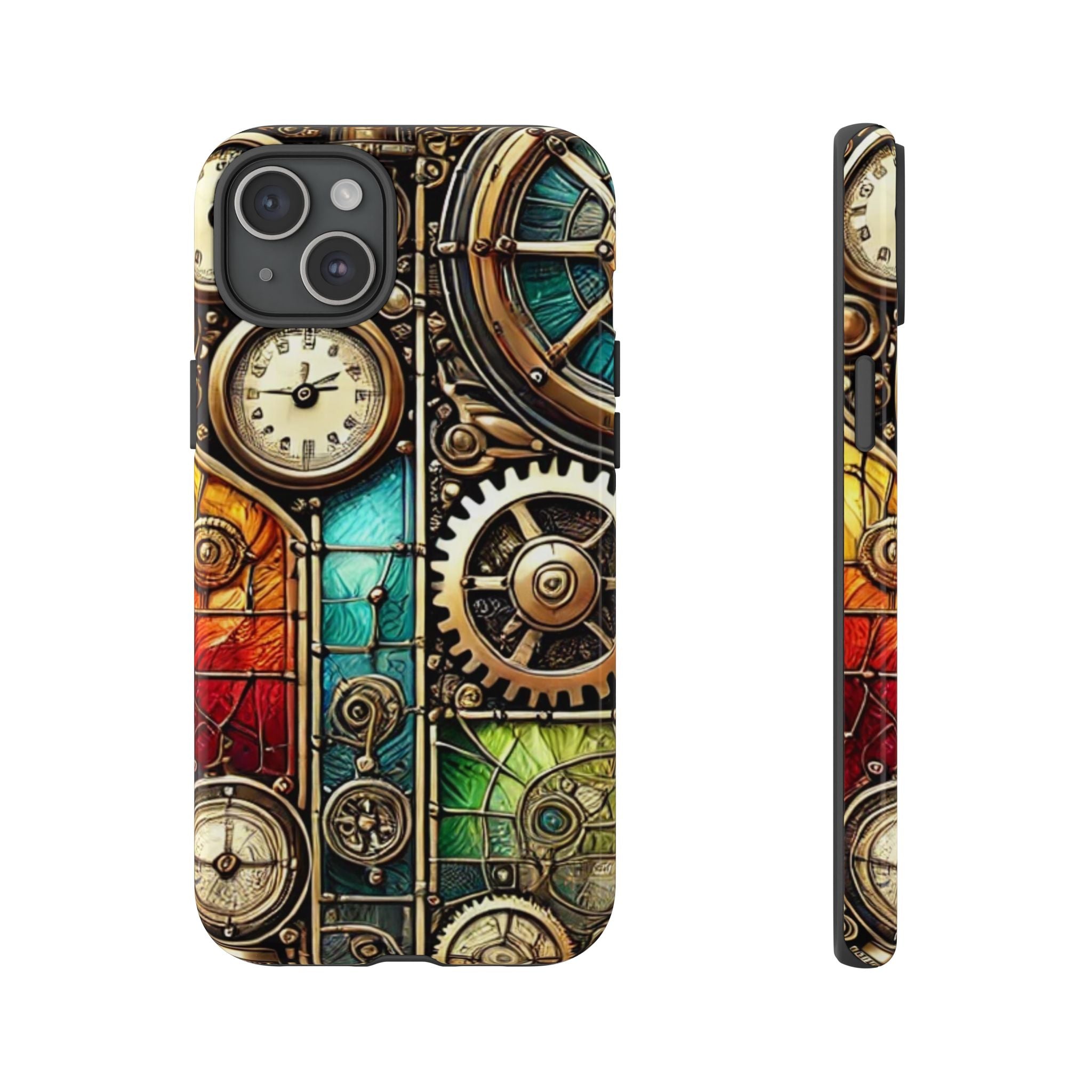 Steampunk Faux Stained Glass iPhone Case – 3D Full-Wrap Protective Cover with TPU Liner