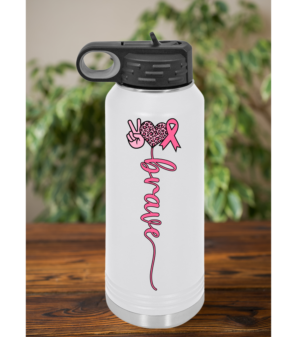 Brave Breast Cancer Water Bottle – Personalized Pink Ribbon Design