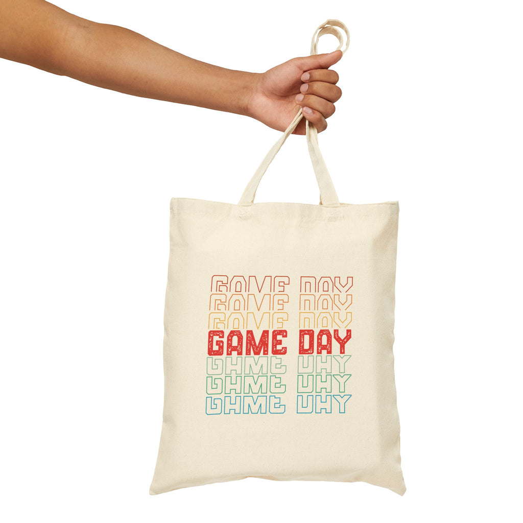 Retro Game Day Cotton Canvas Tote Bag, Reusable Shopping or Laptop Bag