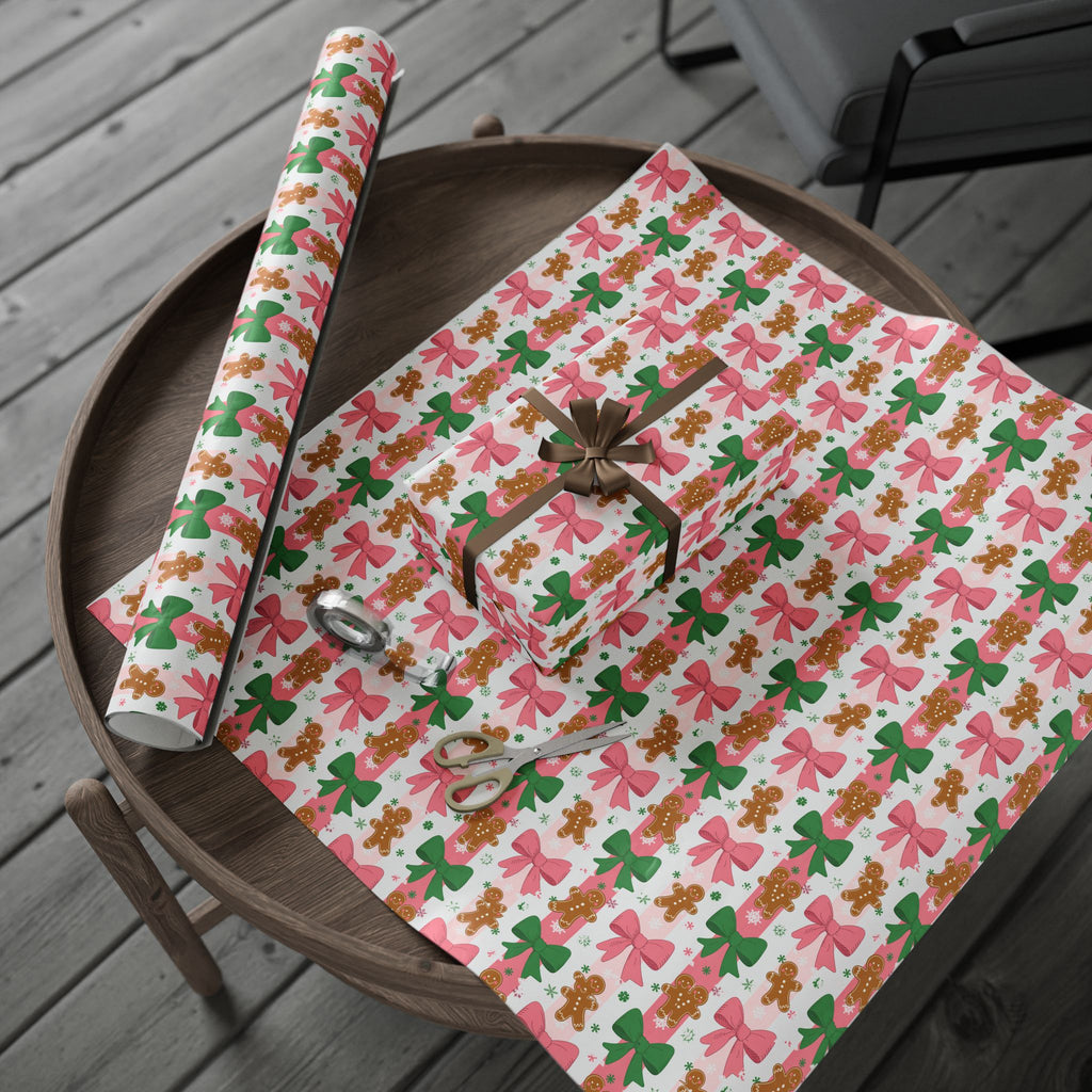 Gingerbread & Bows Wrapping Paper Roll — Festive Holiday Gift Wrap