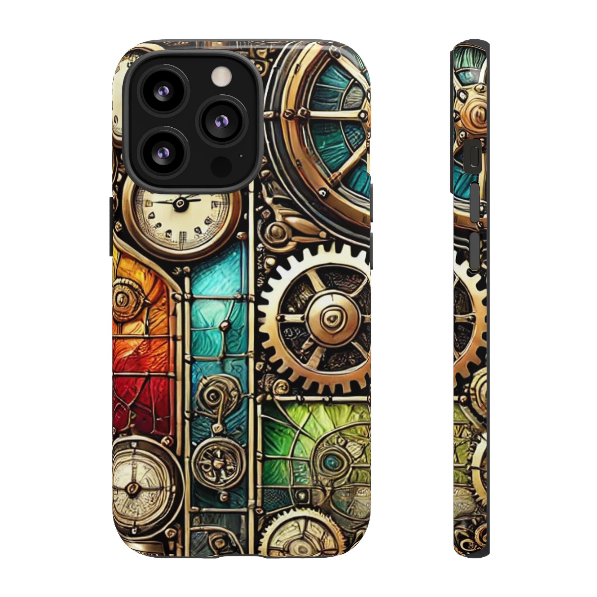 Steampunk Faux Stained Glass iPhone Case – 3D Full-Wrap Protective Cover with TPU Liner