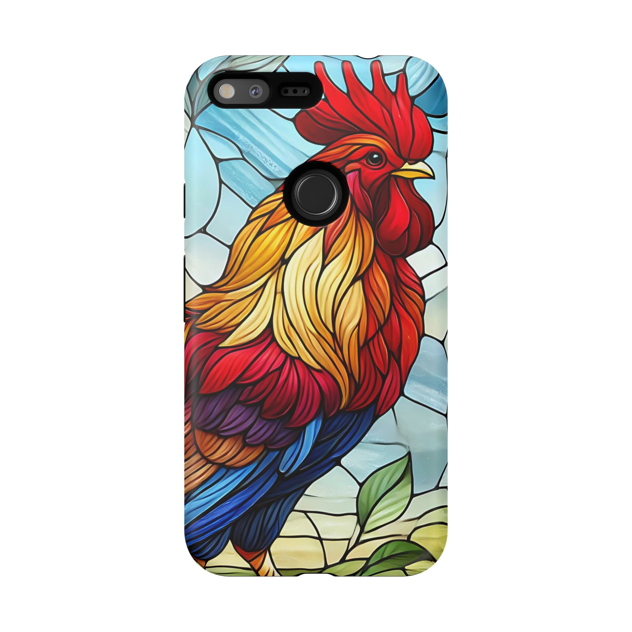 Rooster Faux Stained Glass Phone Case – 3D Full-Wrap Protective Cover with TPU Liner
