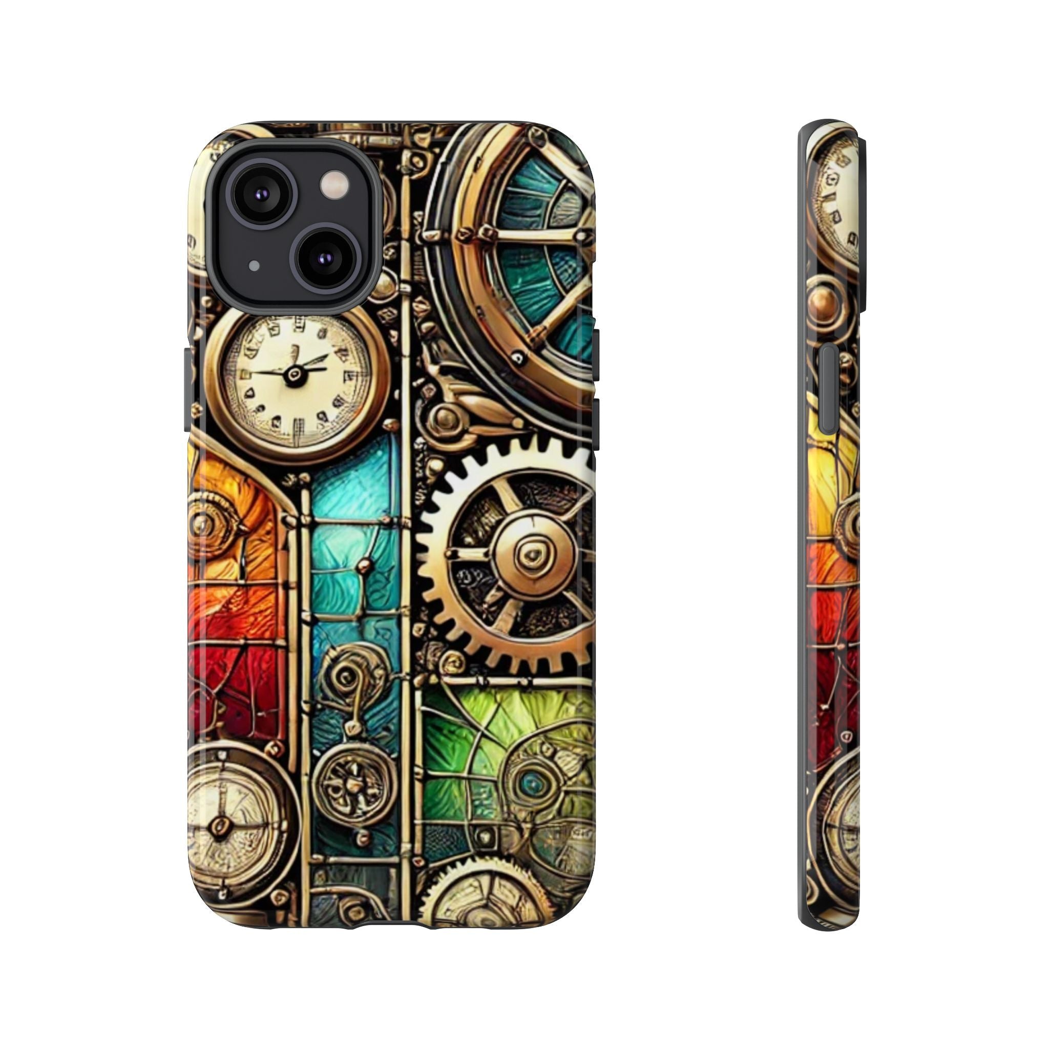 Steampunk Faux Stained Glass iPhone Case – 3D Full-Wrap Protective Cover with TPU Liner