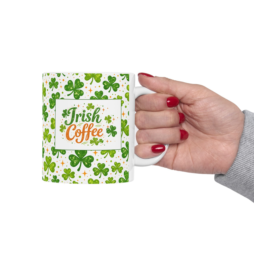 St. Patrick’s Day Irish Coffee Shamrock Ceramic Mug – Lucky Clover Pattern