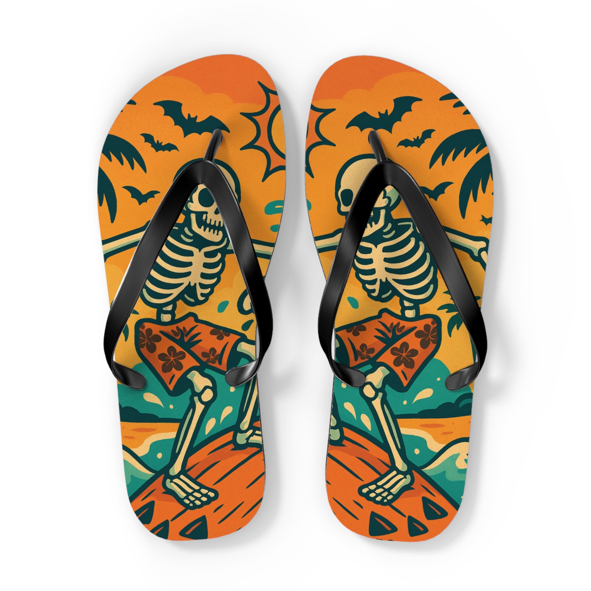 Halloween Skeleton Flip Flops - Summerween Surfer Beach Sandals